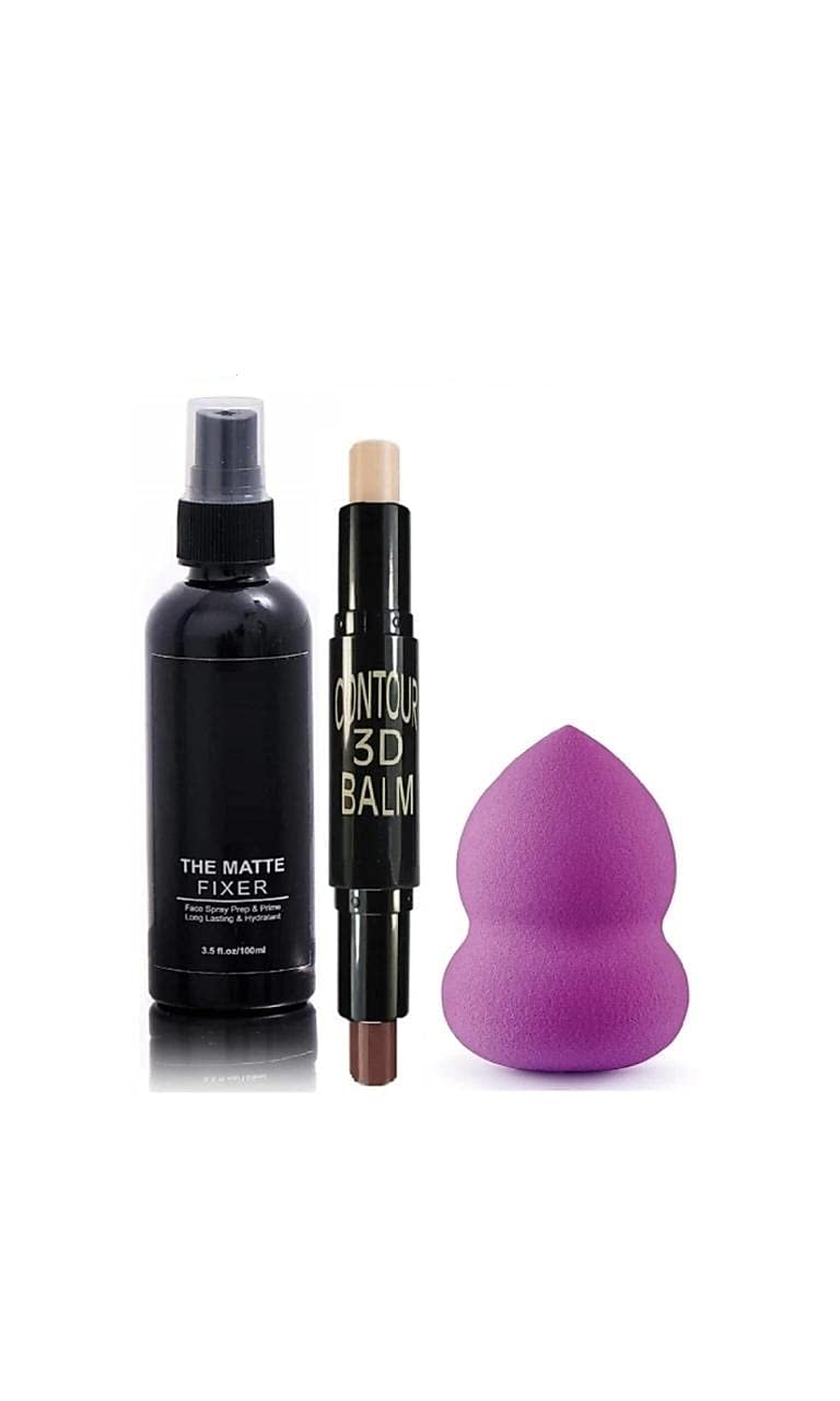 PLETHORA Women's Makeup Fixer Highlighter & Contour Stick with 3 Makeup Sponge Blenders - Creamy Blendable Formula for Face Contouring, Highlighting & Touch-ups | Perfect for Daily Makeup, Professional Looks & On-the-Go Touch-ups