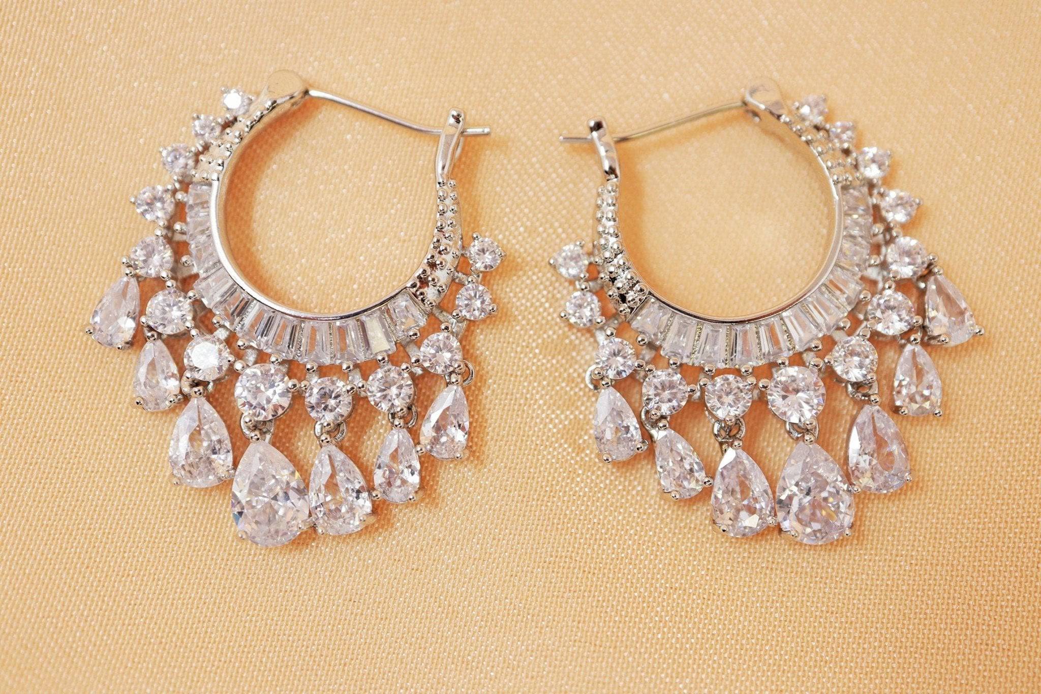 Cubic Zirconia Water Drop Earrings - Elegant Crystal Bridal Jewelry for Weddings & Special Occasions | Long Statement Earrings for Brides, Prom & Evening Events