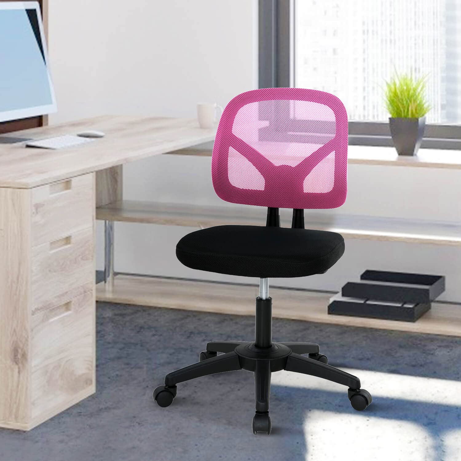 Ergonomic Office Chair with Mid-Back Support - Adjustable Height Mesh Desk Chair, Swivel Rolling Task Chair for Home Office, Study & Computer Work - Comfortable for Adults & Kids (Pink) - Perfect for Long Work Hours, Gaming & Remote Learning