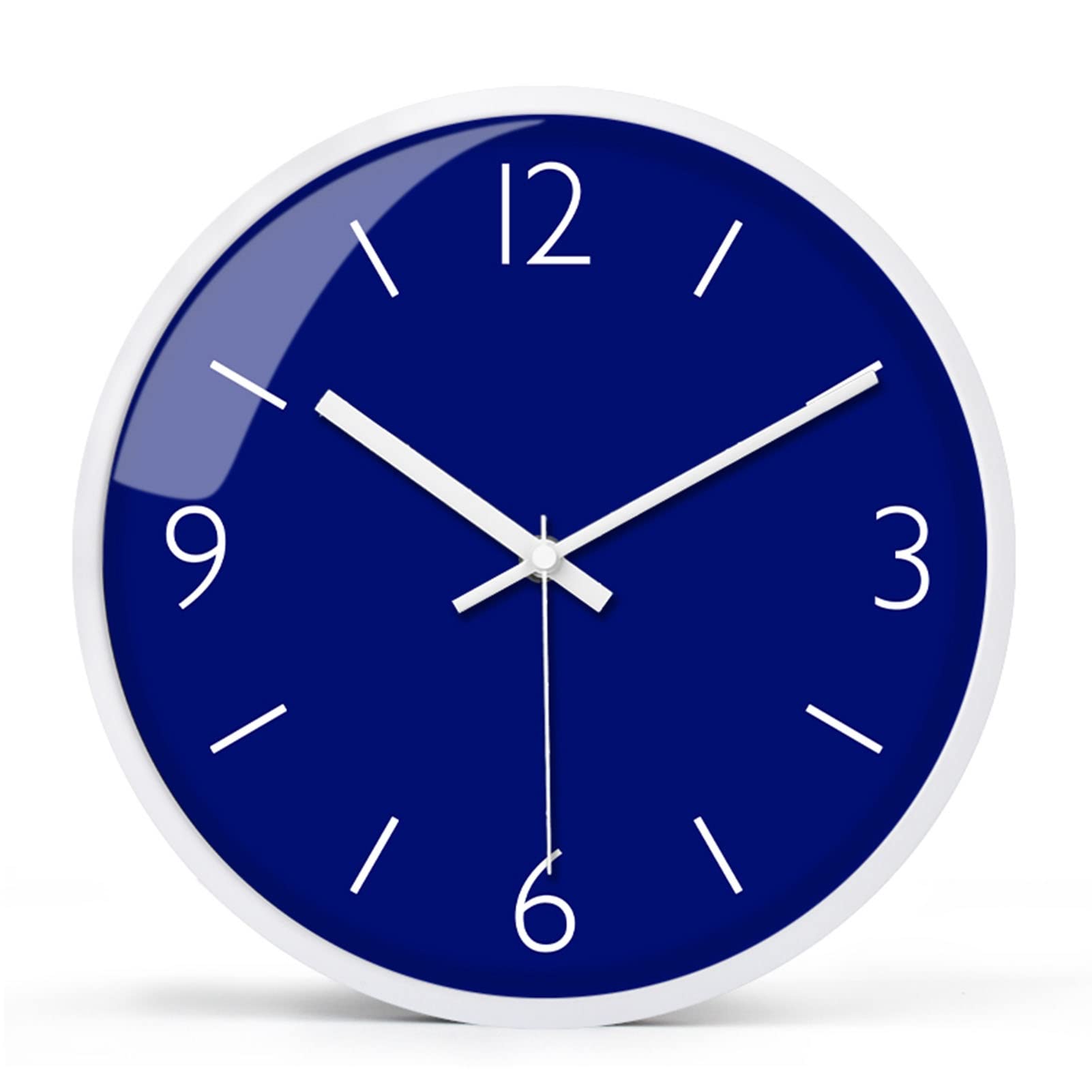 Minimalist White Wall Clock - 12 Inch Non-Ticking Battery Operated Quartz Clock with Blue Frame - Modern Decorative Clock for Living Room, Office & Bedroom - Silent Clock for Home & Workspace Decor