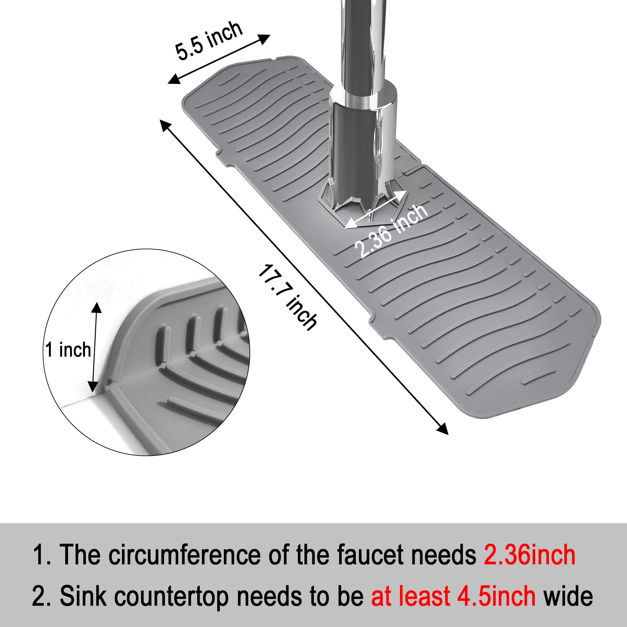 Premium Silicone Sink Splash Guard Set - 3-Piece Kitchen Sink Organizer with Faucet Drip Catcher, Soap Sponge Holder & Non-Slip Mat - Modern Grey Countertop Accessories for Dry, Clean Kitchen (Ideal for Washing Dishes, Food Prep & Keeping Counters Tidy)