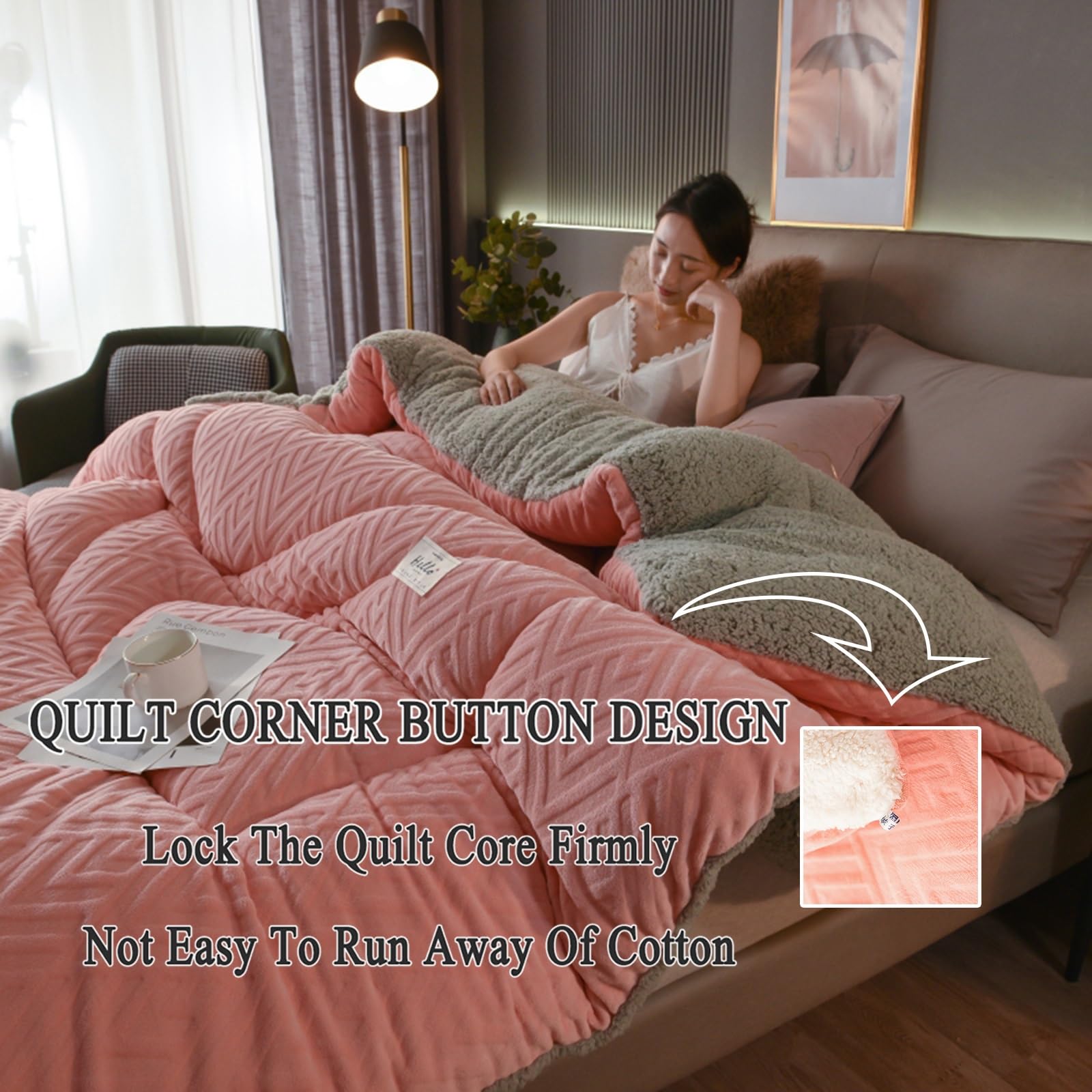 Premium Lambswool Sherpa Winter Blanket - Ultra Warm & Fluffy Quilted Comforter for Cold Weather - 220x240cm (Queen Size) - Perfect for Bedroom, Guest Room & Cozy Cabin Retreats
