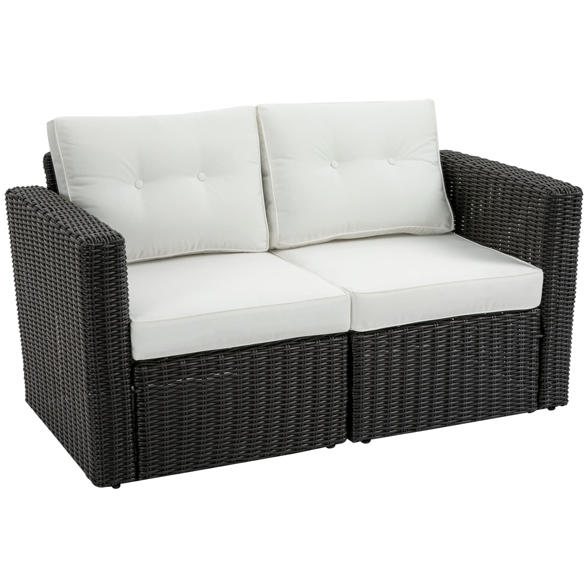 Outsunny 2-Piece Patio Wicker Corner Sofa Set, Outdoor PE Rattan Furniture with Curved Armrests & Thick Padded Cushions - Waterproof All-Weather Beige Sectional Sofa for Balcony, Garden, Lawn, Backyard, Poolside & Outdoor Lounge Areas