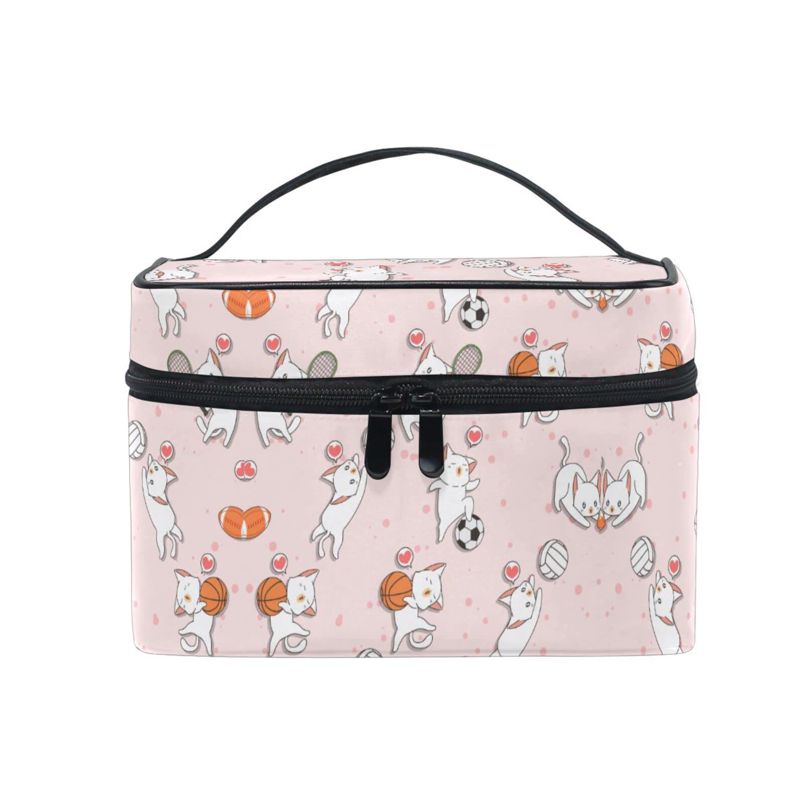 Cute Cat Sports Ball Cosmetic Bag - Waterproof Makeup Organizer with Zipper for Women & Girls | Perfect for Travel, Gym, and Daily Essentials Storage