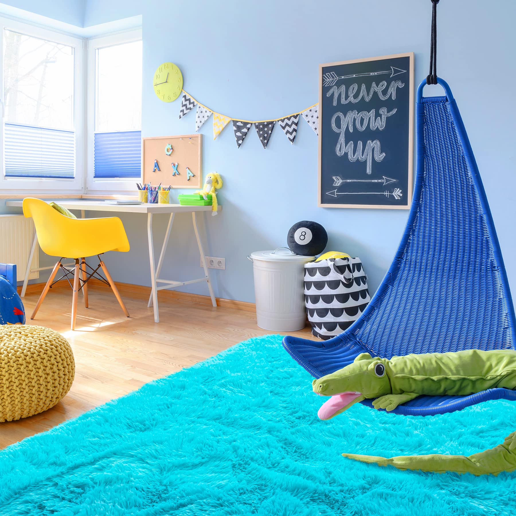 Noahas Fluffy Teal Blue Shag Rug 6x9 Feet - Ultra Soft Plush Area Rug for Living Room, Bedroom, Nursery - Thick Fuzzy Carpet for Kids Room, Dorm, Cozy Home Decor (Perfect for Floor Seating, Play Areas & Relaxation Spaces)
