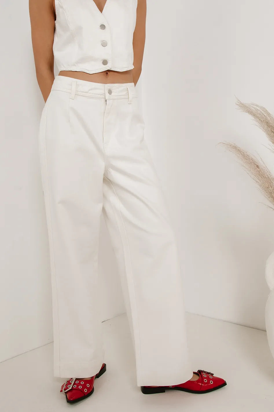 Georgia Wide Leg Jeans for Women - Cream High Waisted Flare Pants, Comfortable Stretch Denim (Perfect for Casual Wear, Office & Date Night)