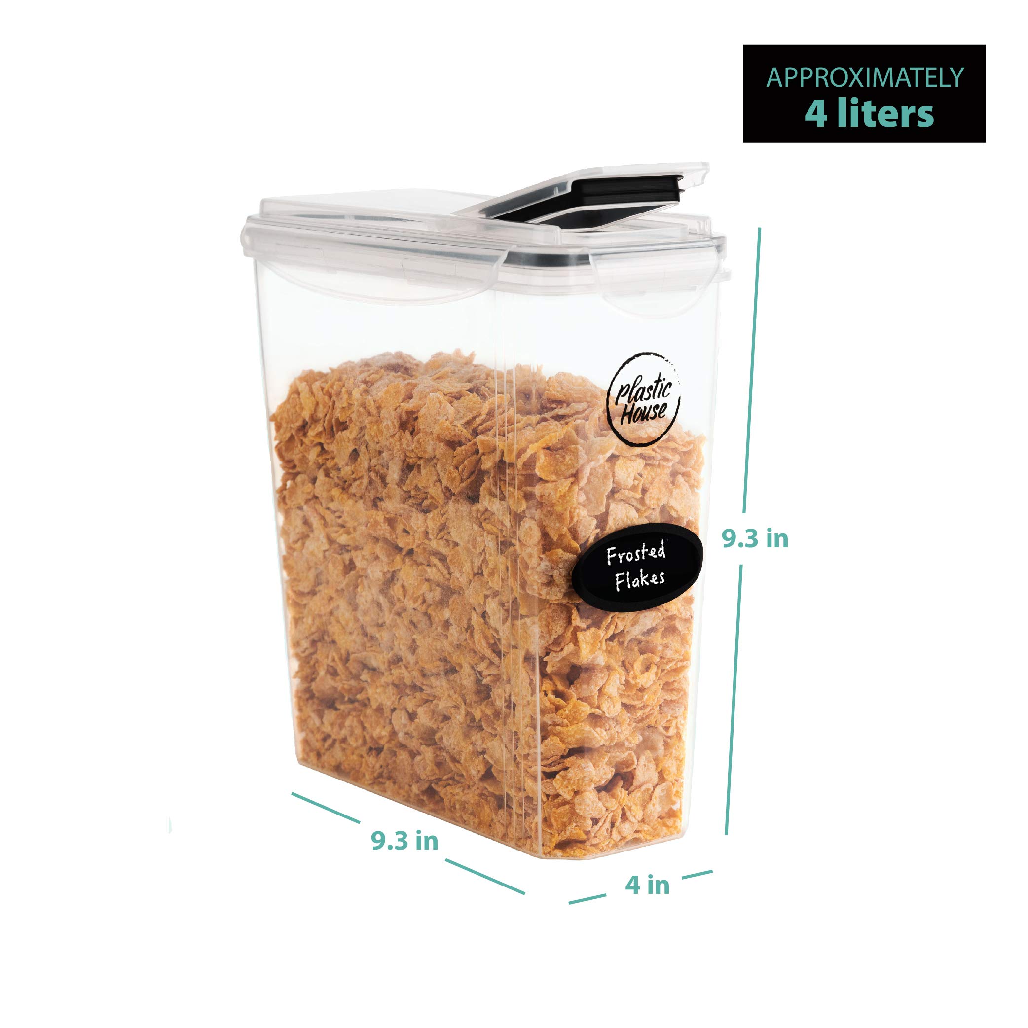Airtight 4L Plastic Cereal Storage Containers with Lids - 4-Piece Set Fits Full Cereal Boxes | Kitchen Pantry Organizers for Cereal, Snacks & Dry Food Storage | Perfect for Breakfast, Baking & Bulk Food Organization