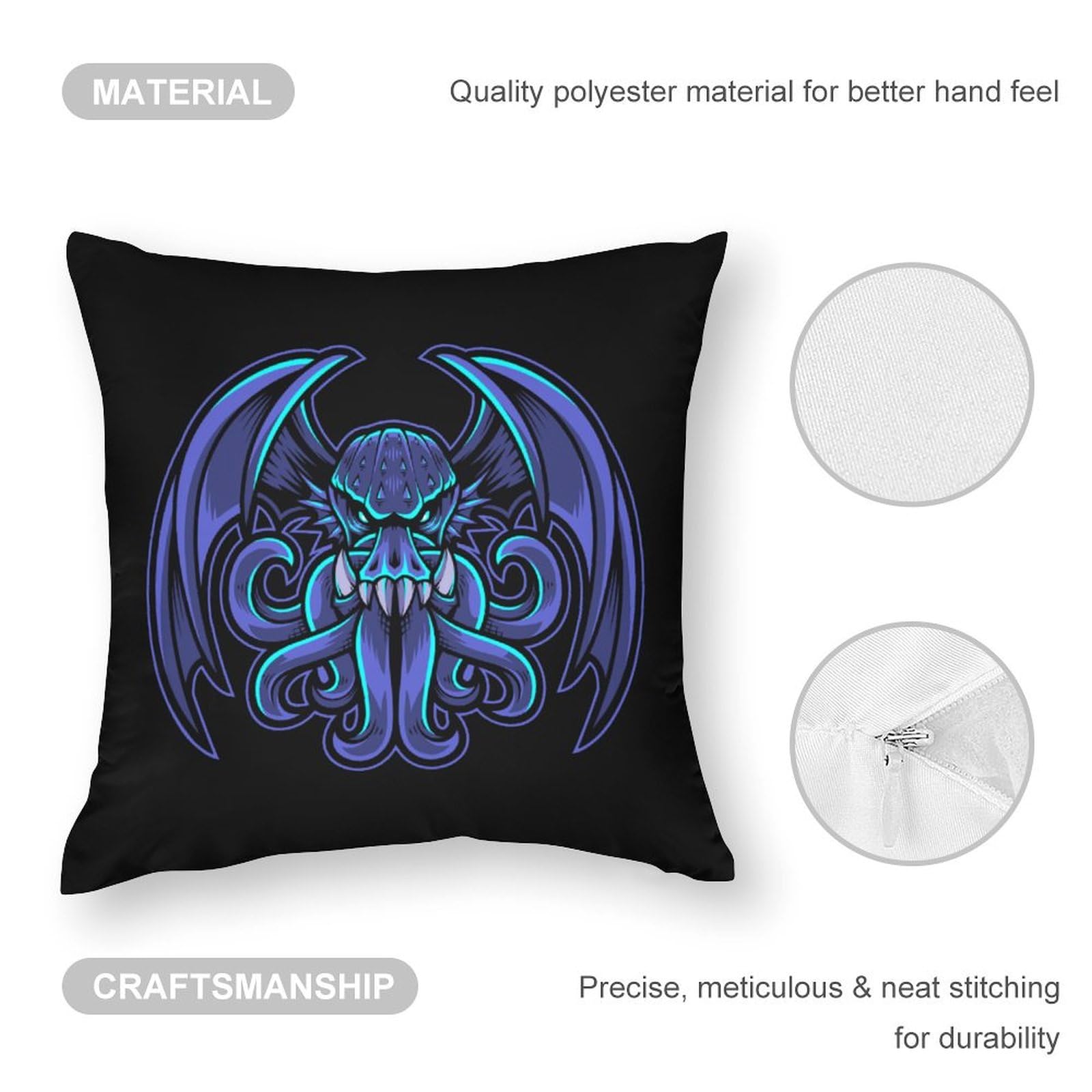 Cthulhu Esports Mascot Polyester Pillow Cover - Soft & Smooth 17x17 Inch Cushion Case for Sofa, Bed, Gaming Chair - Perfect for Gamers, Anime Fans & Home Decor