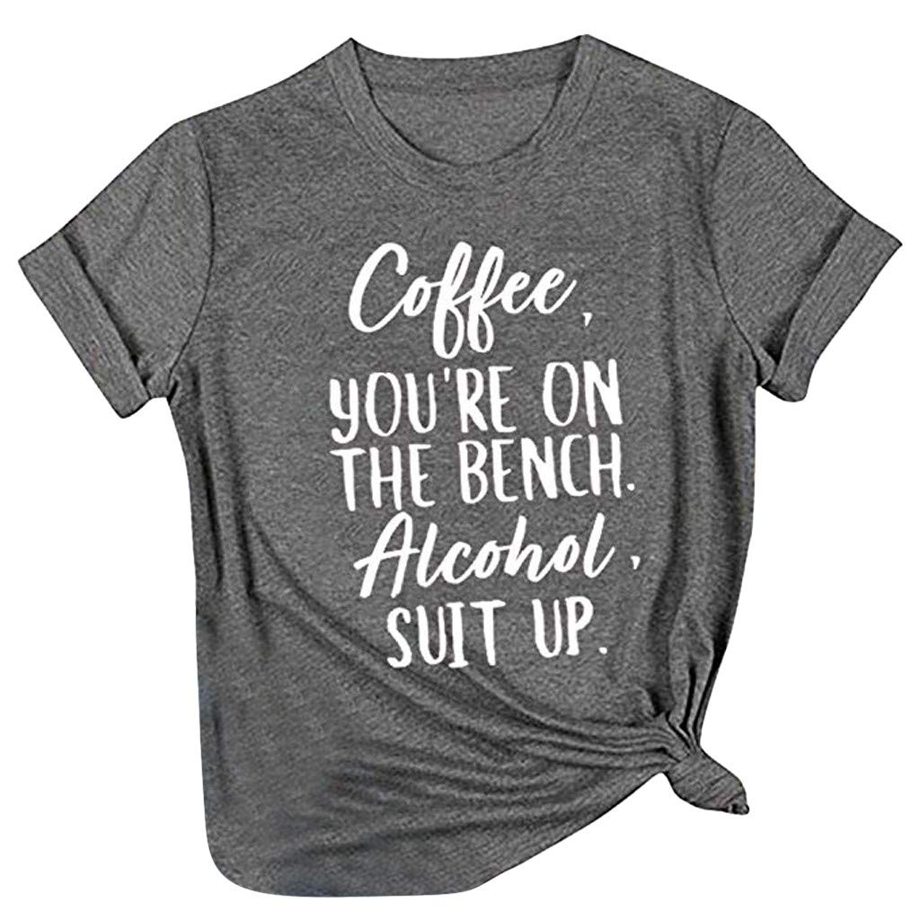 Funny Women's Printed T-Shirt with Coffee & Alcohol Sayings - 'You Are On The Bench' Novelty Tee for Casual Wear, Girls Night Out & Coffee Lovers