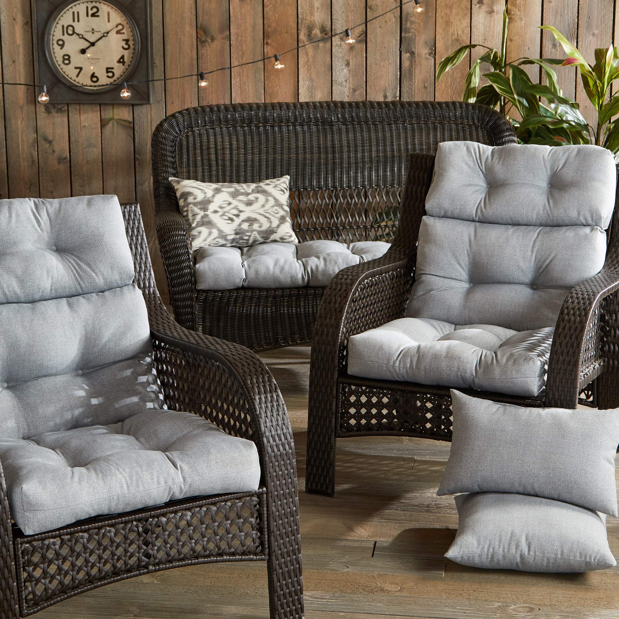 South Pine Porch Outdoor High-Back Chair Cushion Set of 2 - Heather Gray Water-Resistant Cushions for Patio, Deck, and Garden Furniture Comfort