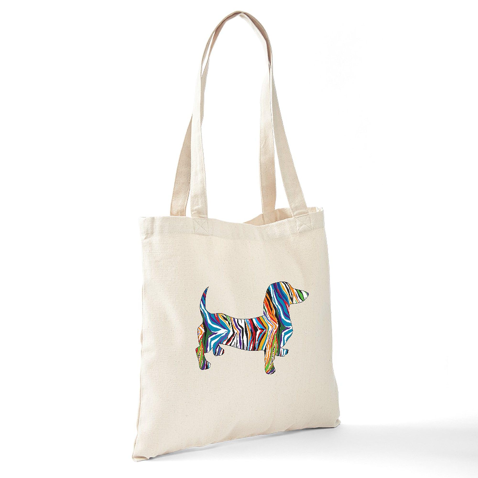 Psychedelic Dachshund Tote Bag - Natural Canvas Reusable Shopping Bag for Groceries, Beach & Daily Use | Cute Dog Lover Gift
