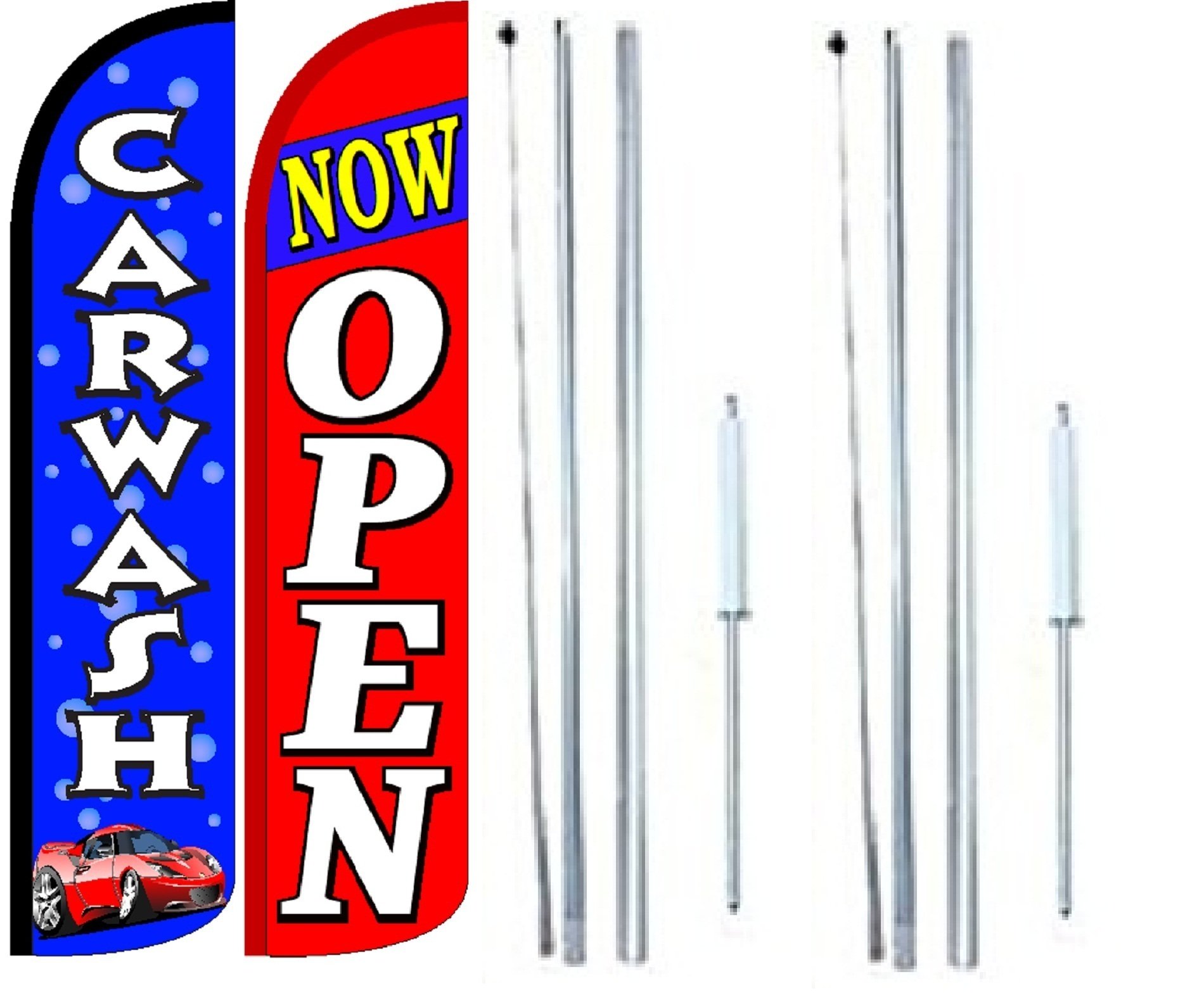 OnPoint Wares CAR WASH NOW OPEN King Flag Sign With Complete Hybrid Pole Set - Pack of 2 | Durable Car Wash Signage for Gas Stations, Auto Shops & Drive-Thrus | Weather-Resistant Outdoor Advertising