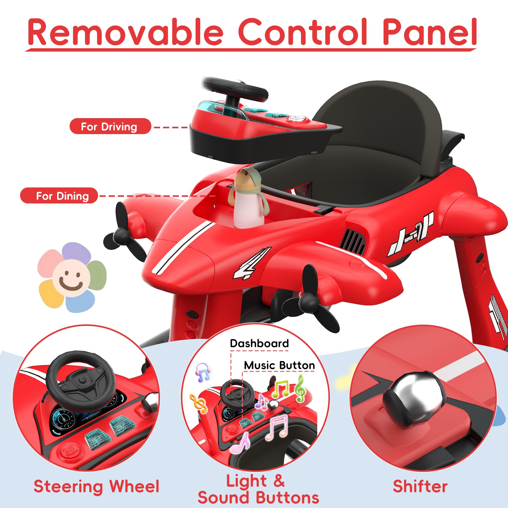 6-in-1 Foldable Baby Walker with Adjustable Height & Speed - Airplane-Themed Activity Push Walker with Music, Lights & Anti-Slip Wheels - Perfect for Boys & Girls 6-18 Months - Ideal for Learning to Walk, Indoor Play & Developmental Activities