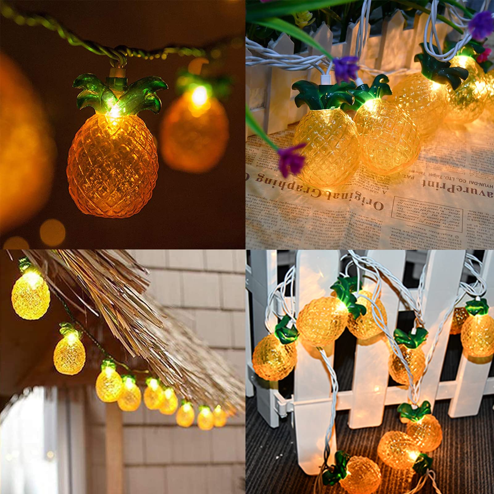 GOOTHY 8.5Ft Pineapple String Lights - 10 LED Outdoor Tropical Party Lights for Summer, Beach, Hawaiian Wedding & Camping Decor | Perfect for Patio, Backyard, Bars, and Home Decorations