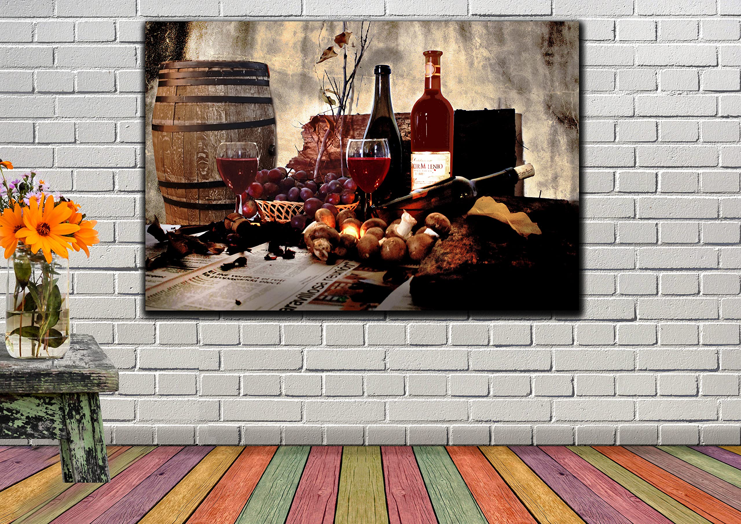 Red Wine Barrel Wall Art Decor - Canvas Painting Print for Kitchen & Dining Room - Wine Theme Wall Decor Set (33x50 inches) - Perfect for Home Bar, Wine Cellar, and Restaurant Decor