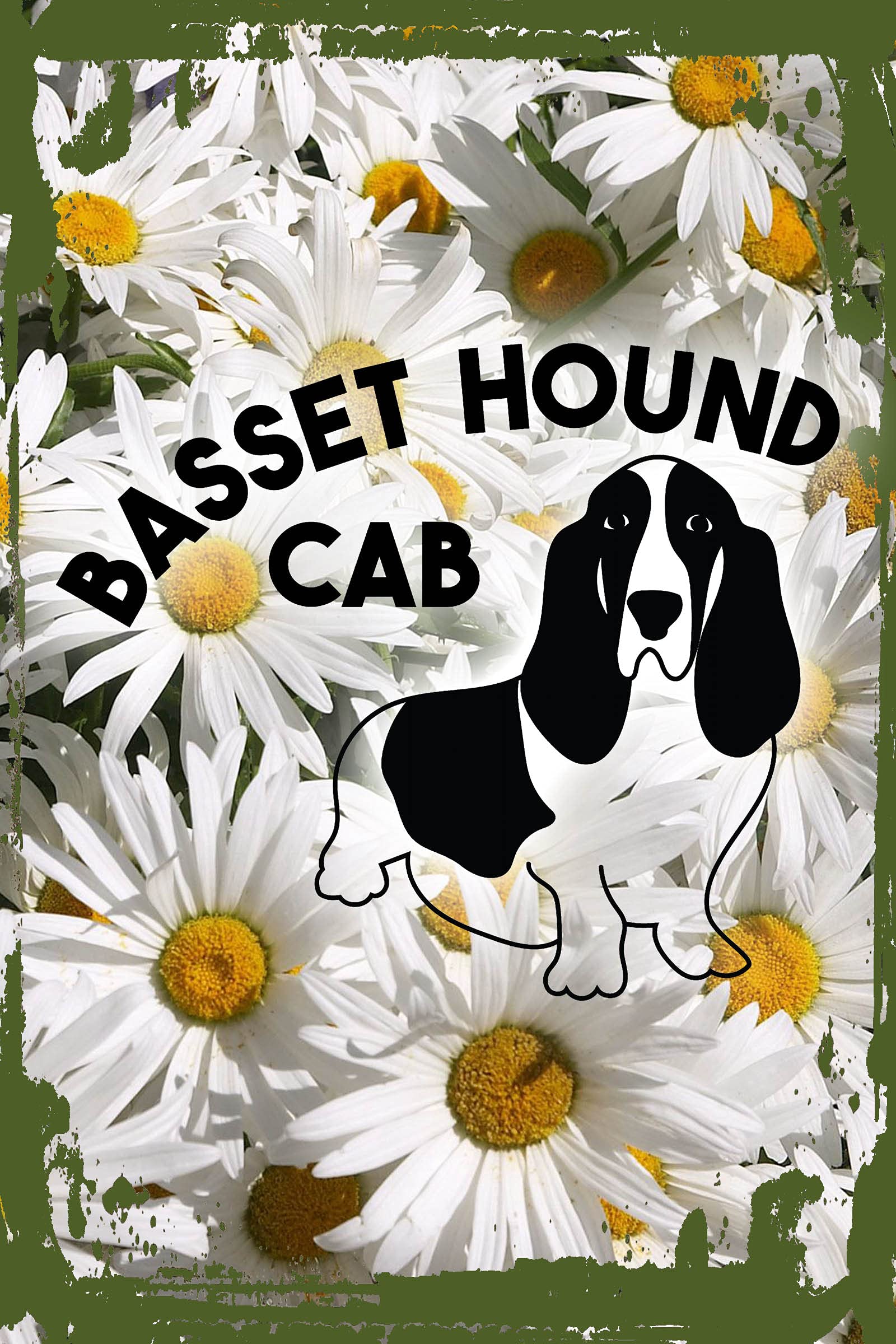 Funny Basset Hound Driving Car Wall Art - Daisy Flower & Dog Silhouette Decor - 8x12 Inches Pet Lover Gift for Home, Office & Nursery