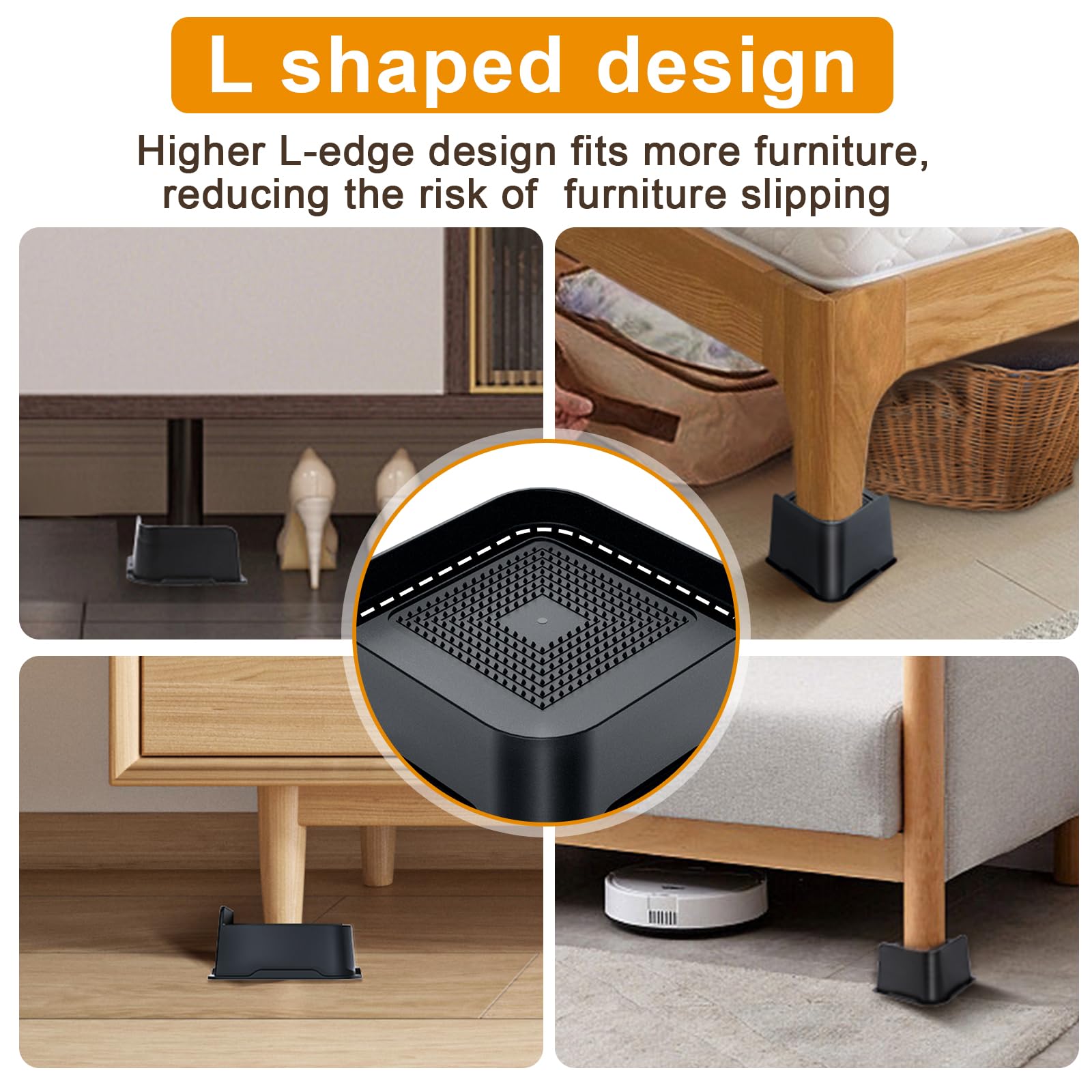 Heavy Duty Bed Risers - 3 Inch Furniture Risers for Sofa, Couch & Table Legs - Sturdy Lift Blocks (4 Pack) - Perfect for Extra Storage Space & Home Organization