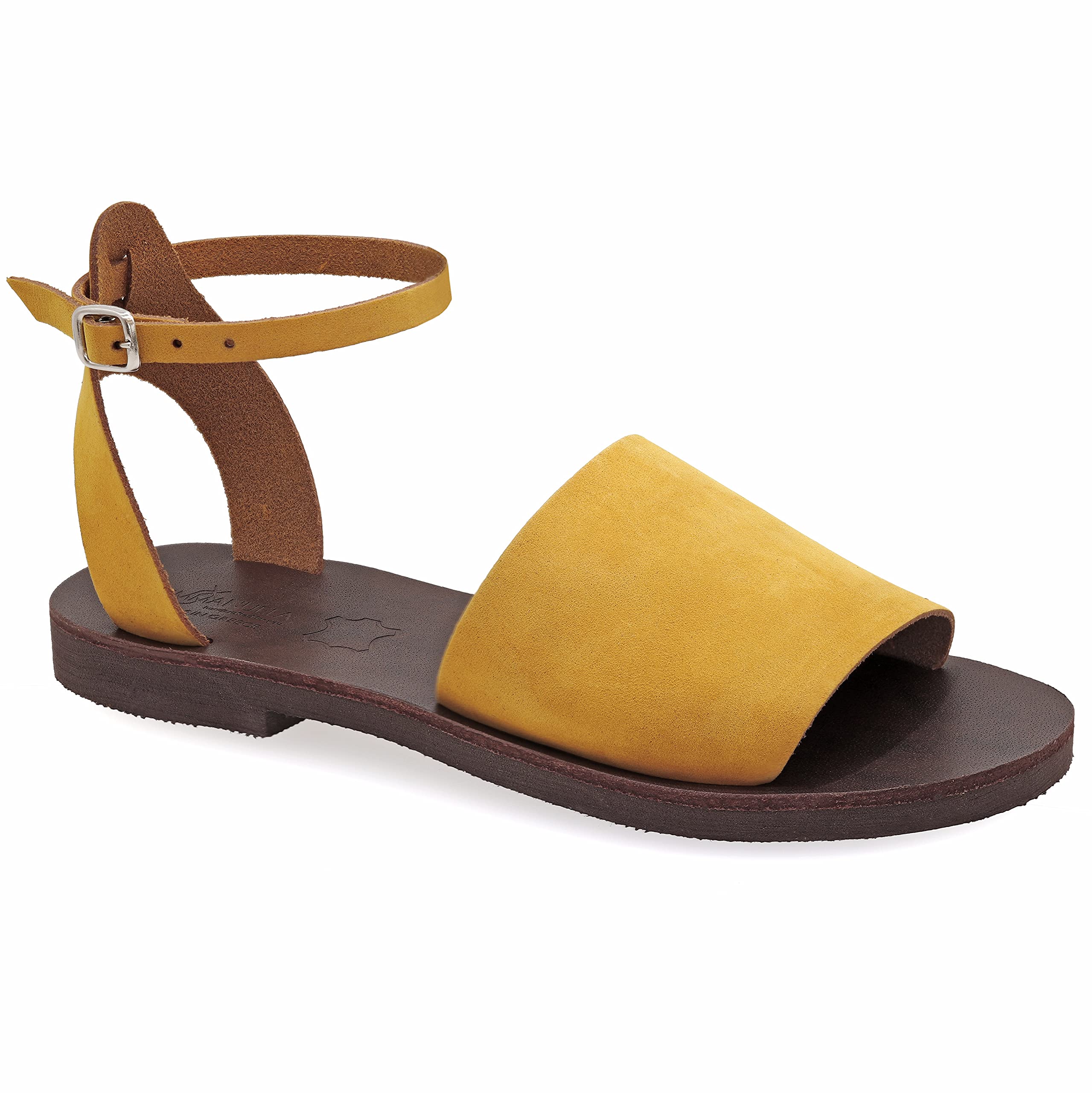 **Emmanuela Handmade Leather Greek Sandals for Women - Adjustable Buckle Strap Open Toe Flat Sandals - Boho Chic Ankle Cuff Summer Shoes - Perfect for Beach, Vacation & Casual Outfits**