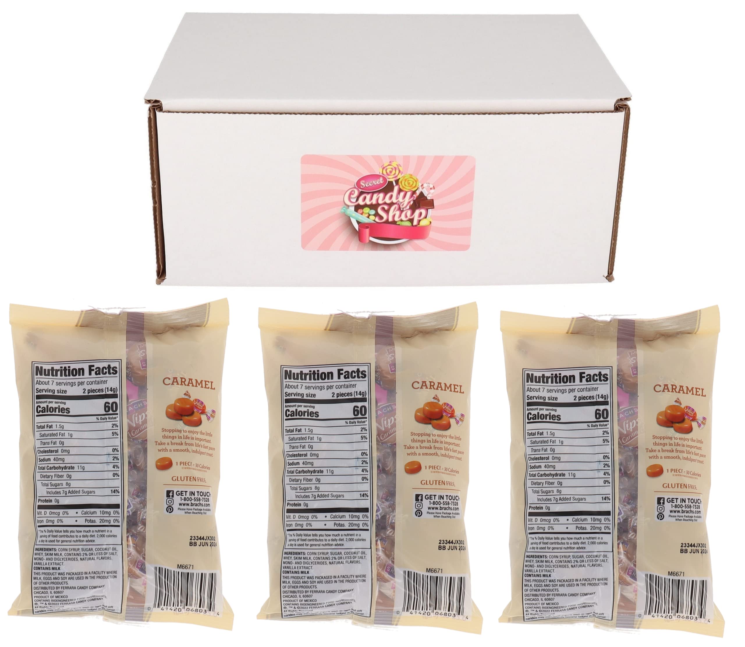 SECRET CANDY SHOP Nips Hard Candy - Gluten Free Caramel Flavor (3-Pack) | Perfect for Office Snacks, Party Favors & On-the-Go Treats