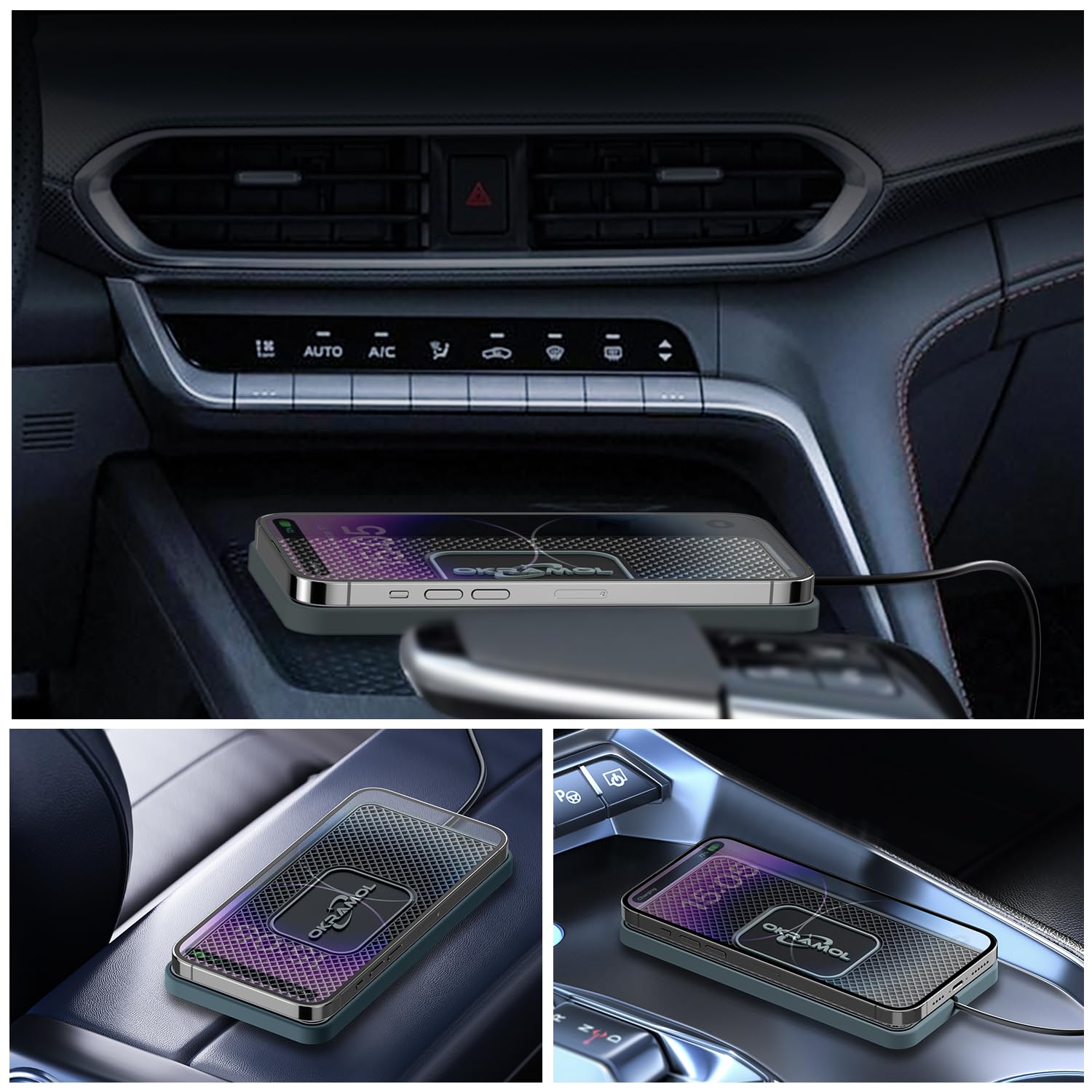 Wireless Car Charger with Type C Fast Charging Pad - Multi-Device Charging Station for iPhone 15/14/13/12 Pro/Max, AirPods & Samsung S20/S21/S22/S23 - Includes 30CM Cable | Perfect for Road Trips & Daily Commute