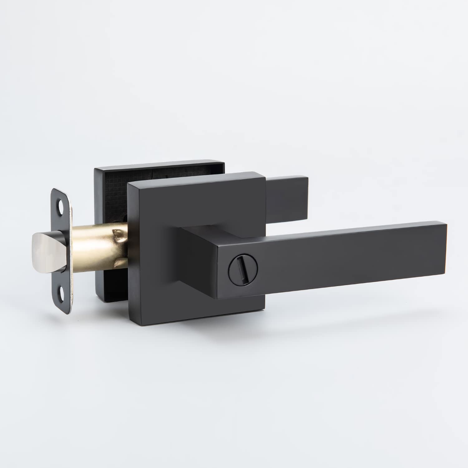 MAXECURITY Heavy Duty Privacy Door Lever - Black Interior Door Handle with Lock for Bathroom or Bedroom, Square Door Knob Without Key - Perfect for Home Security and Privacy