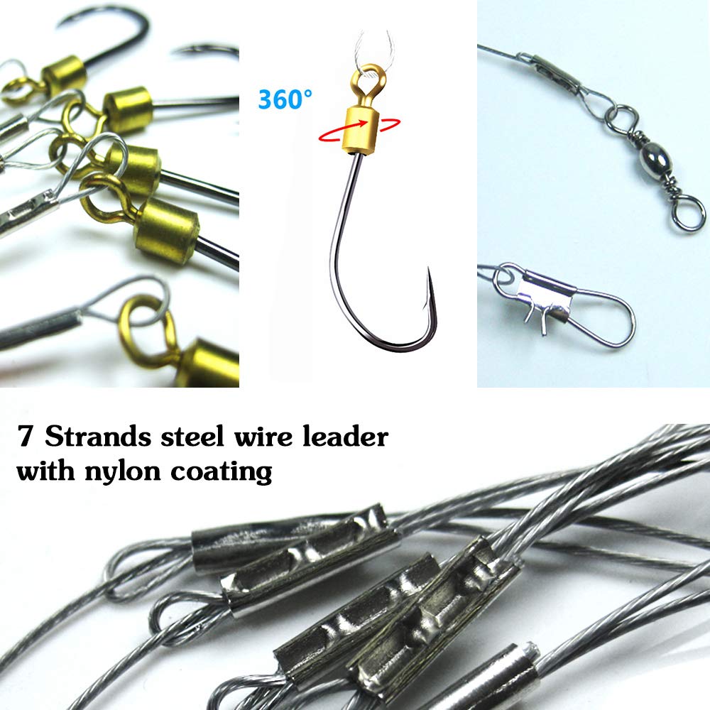 **5-Piece Fishing Hook Rig with 7-Strand Nylon Coated Leader, Swivel & Snap - Saltwater & Freshwater Fishing Gear for Bass, Trout & Catfish**
