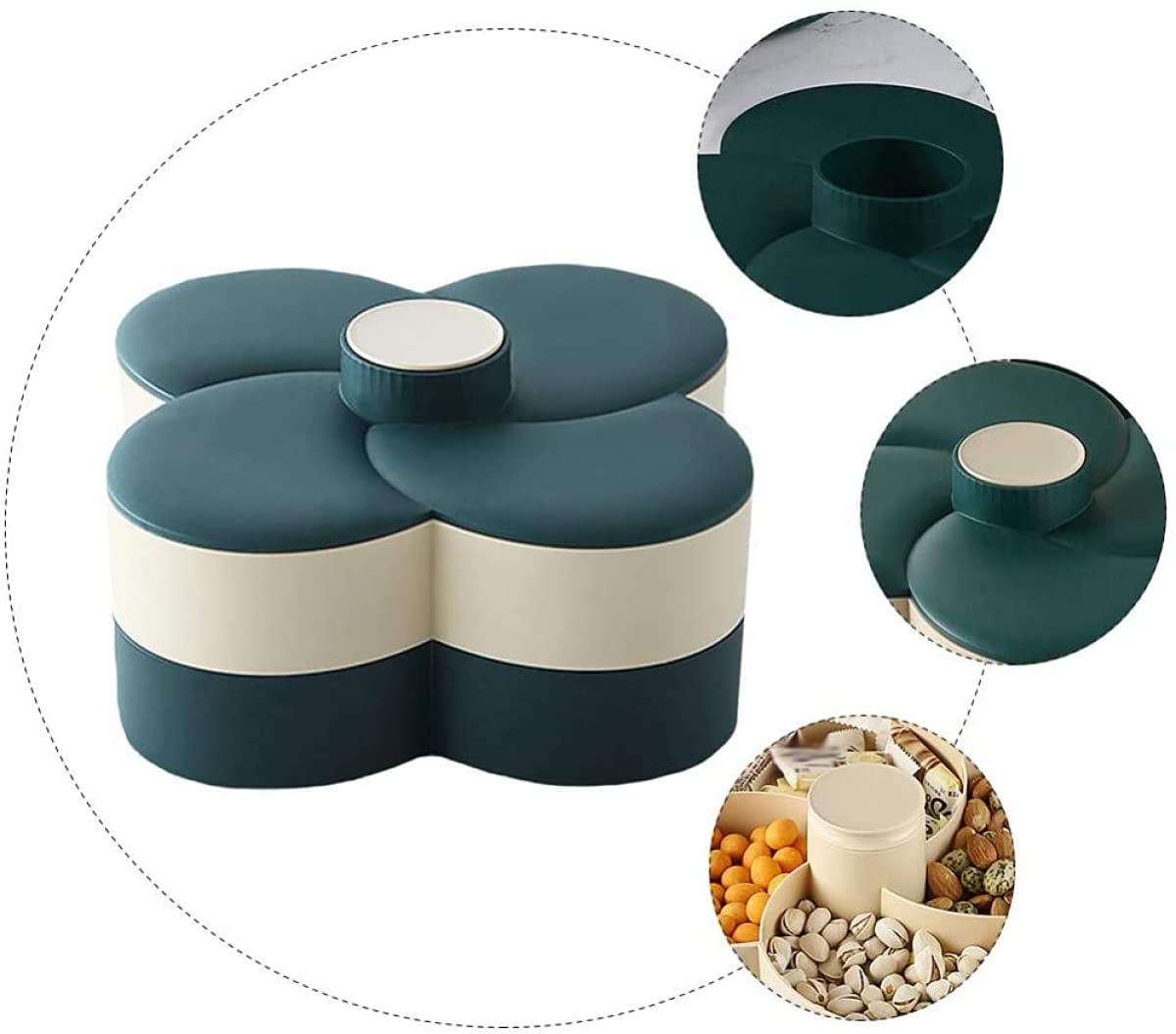 Rotating Double-Layer Plastic Snack Serving Tray with Lid - Divided Candy Nut Dish for Parties, Weddings, Restaurants & Home Use - Perfect for New Year Celebrations, Movie Nights & Family Gatherings