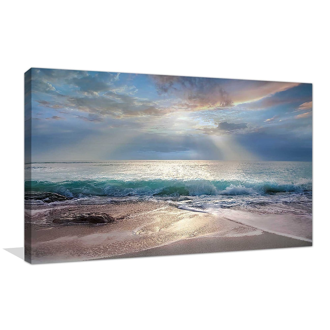 Vibrant Aqua Blue Morning Landscape Canvas Wall Art - Perfect for Living Room, Bedroom & Office Decor
