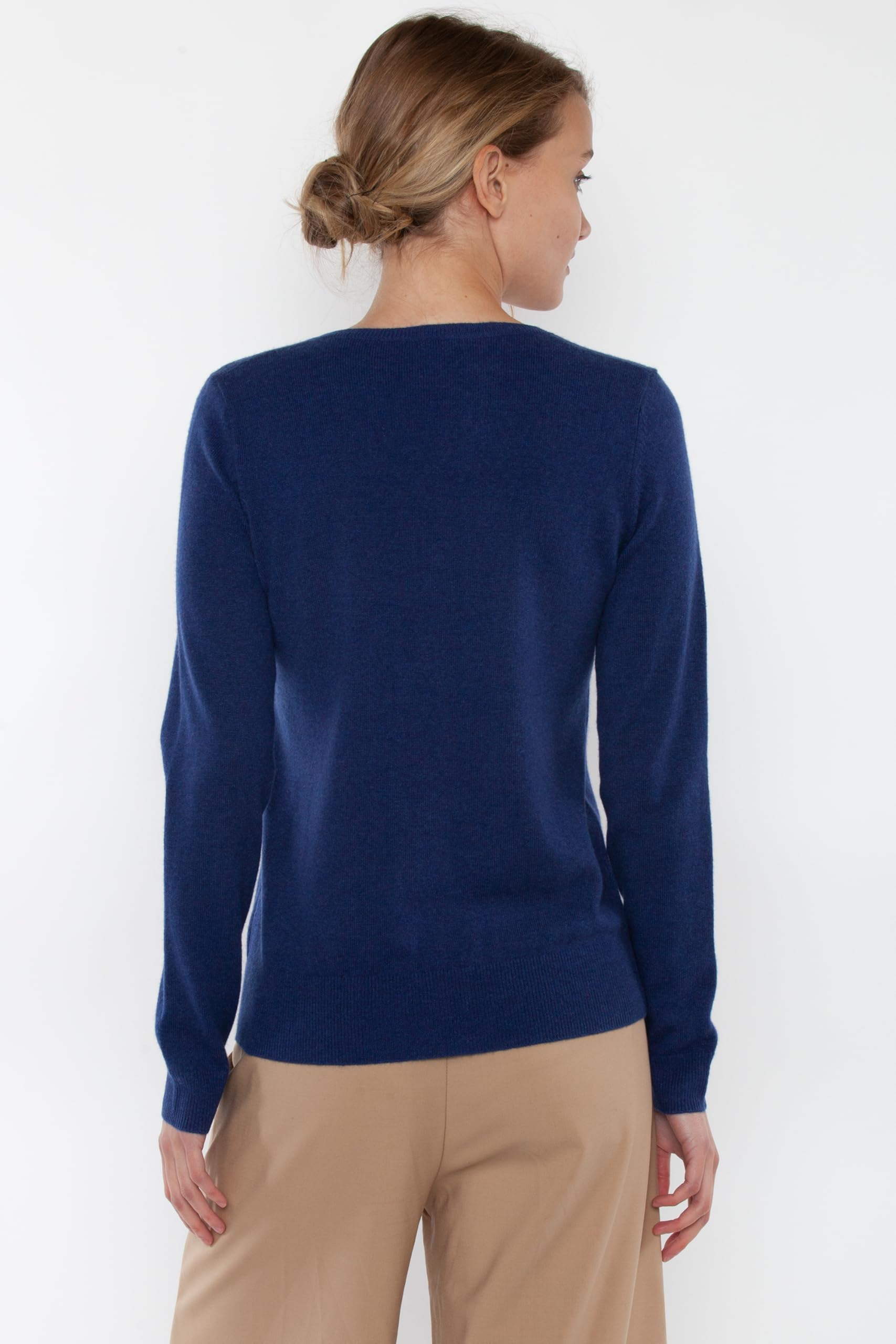 JENNIE LIU Women's 100% Pure Cashmere V-Neck Long Sleeve Sweater - Soft & Warm Pullover for Office, Date Night & Winter Travel