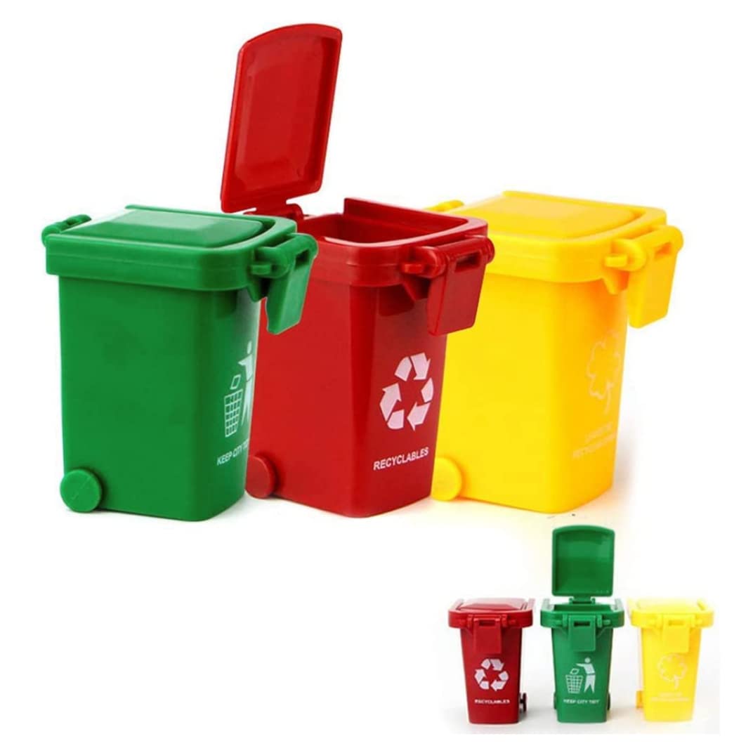 Mini Trash Can Toy Trucks - 3-Piece Colorful Push & Play Garbage Bin Vehicles for Kids | Fun Pretend Play & Room Organization