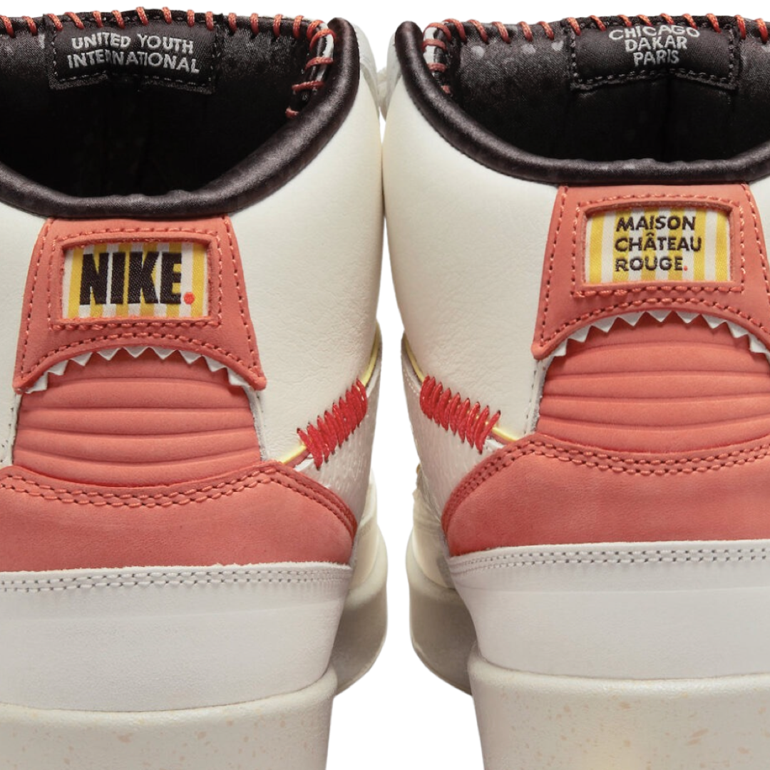 Air Jordan 2 Retro Sneakers - Maison Chateau Rouge Collaboration in Sail/Citron Pulse Orange - Men's Basketball Shoes for Streetwear & Casual Outfits