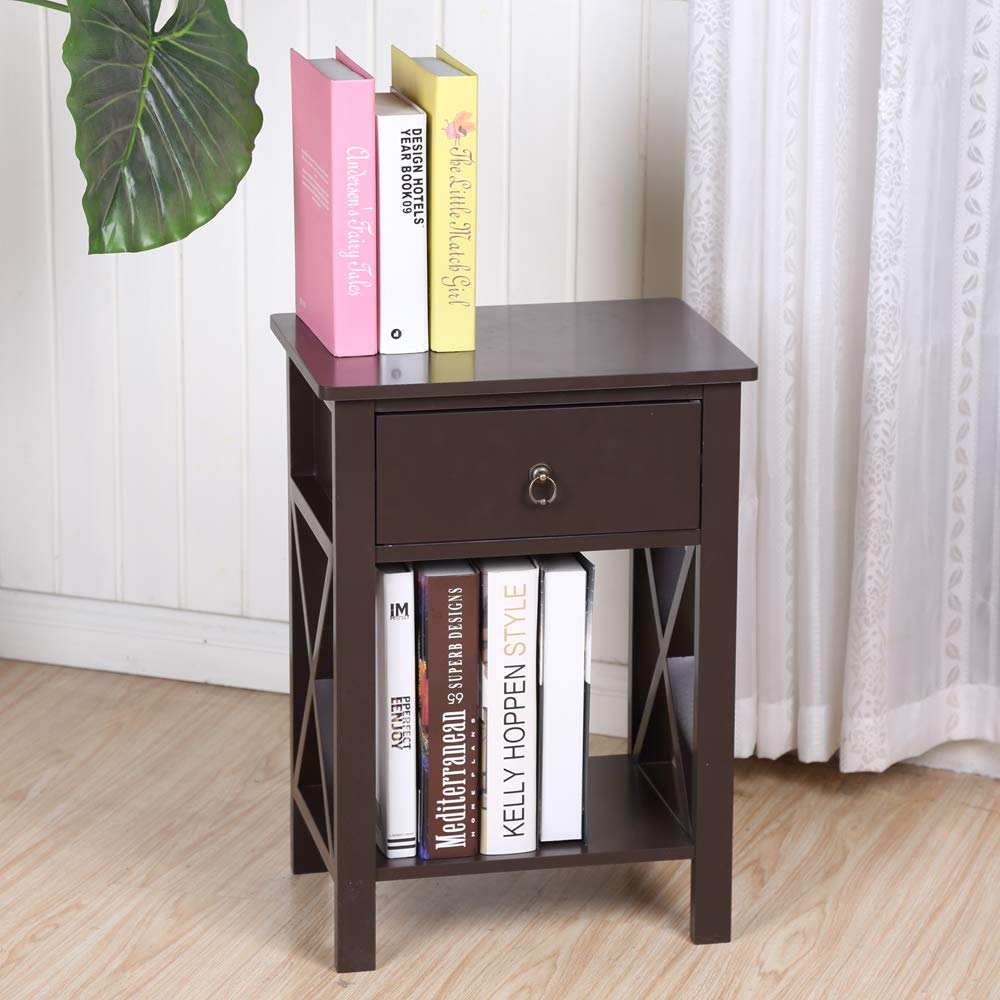2-Piece Mytunes End Table Set - Nightstand for Bedroom, Sofa Side Table & Coffee Table with Drawer - Multi-Functional Living Room & Bedroom Furniture (Brown) - Perfect for Small Spaces, Apartment Decor & Plant Display