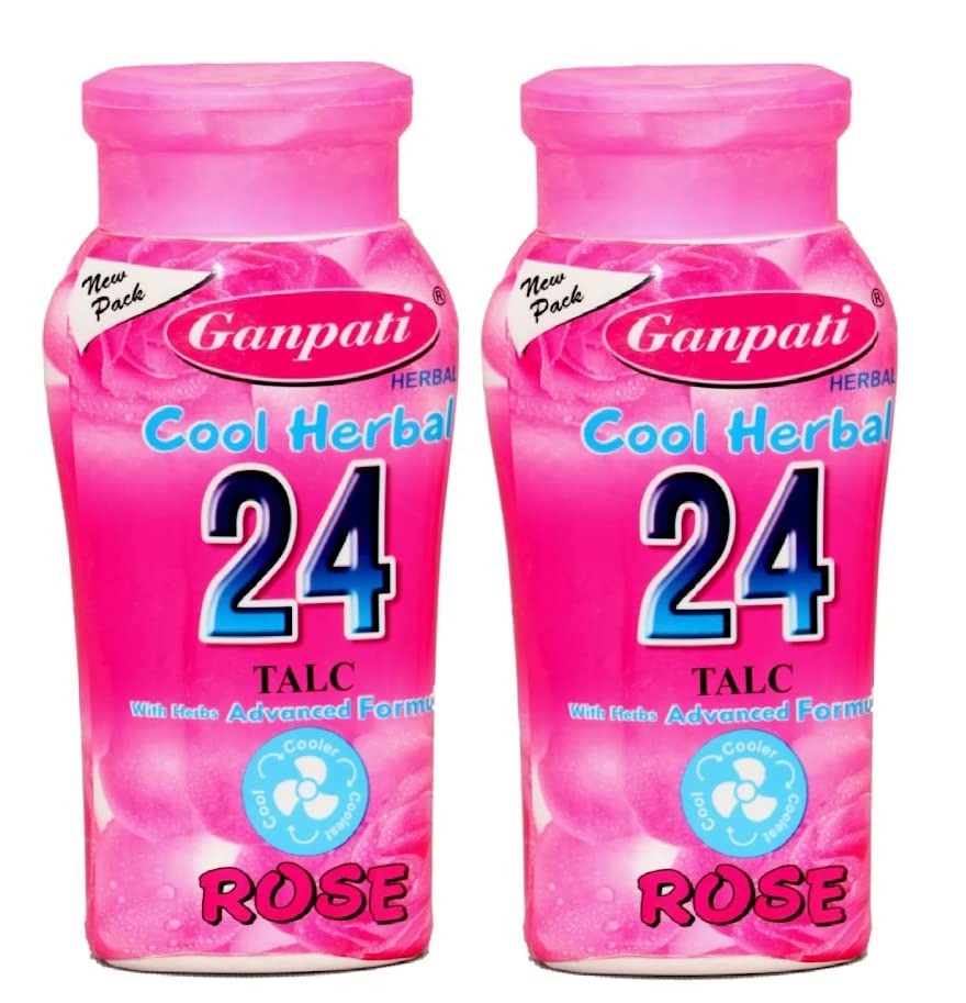 Ganpati Herbal Rose Talcum Powder for Women - Refreshing Body Talc, 100g (Pack of 2) | Daily Use, Soft Skin & Odor Protection for Summer & Gym