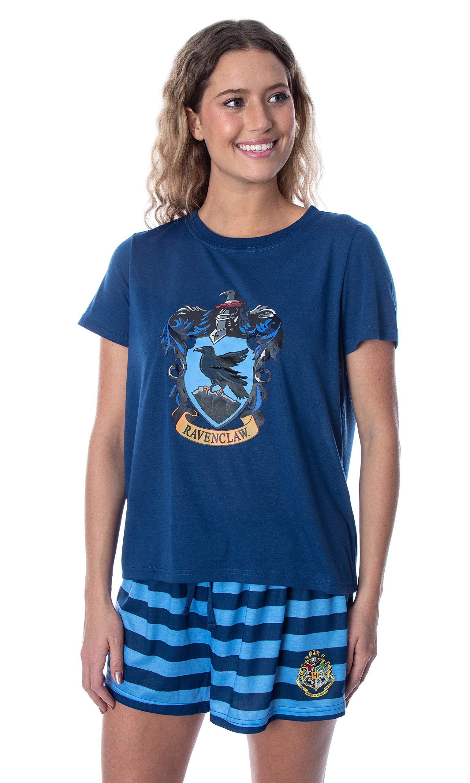 Harry Potter Women's Hogwarts Castle Pajama Set - Gryffindor, Slytherin, Hufflepuff & Ravenclaw House Themed Sleepwear | Soft Cotton Shorts & T-Shirt PJs for Women | Perfect for Movie Nights, Sleepovers & Harry Potter Themed Parties