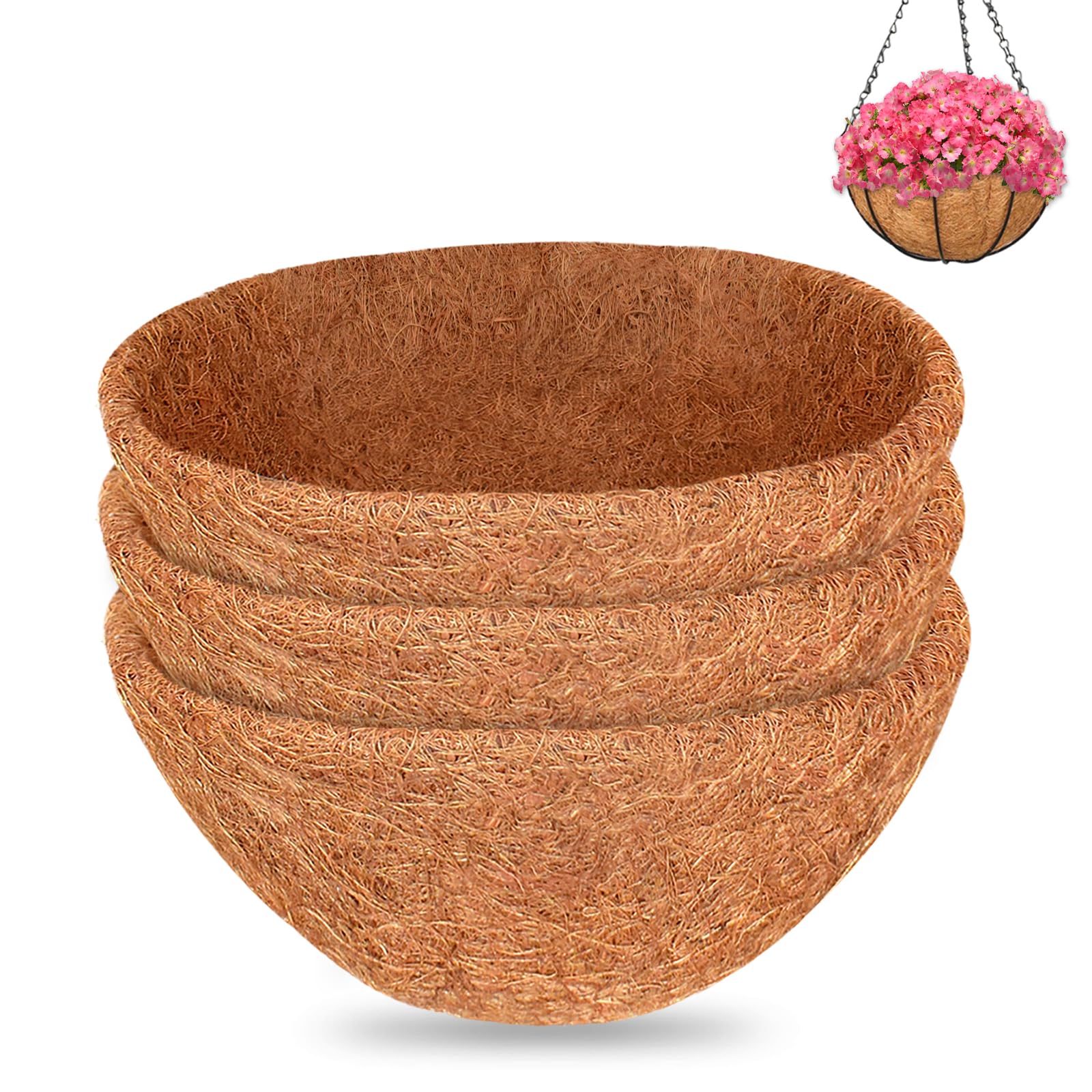 3PCS 12 Inch Natural Coconut Coir Hanging Basket Liners - 100% Organic Coco Fiber Plant Pot Liners for Flowers, Vegetables & Indoor/Outdoor Plants | Perfect for Balcony Gardens, Vertical Planters & DIY Home Decor