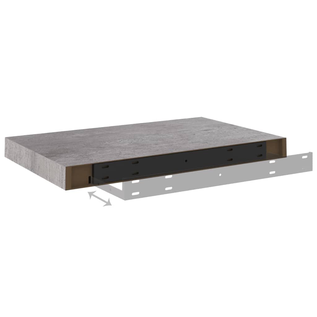 Floating Wall Shelf Set of 2 - Modern Concrete Gray MDF Wall Mounted Shelves 19.7
