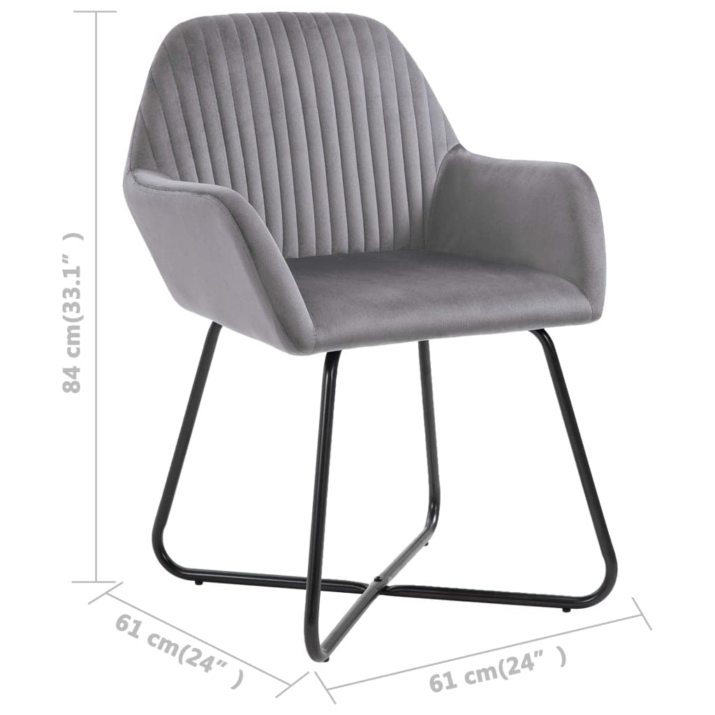 vidaXL 2-Piece Gray Velvet Upholstered Dining Chairs with Metal Legs - Modern Accent Chairs 24