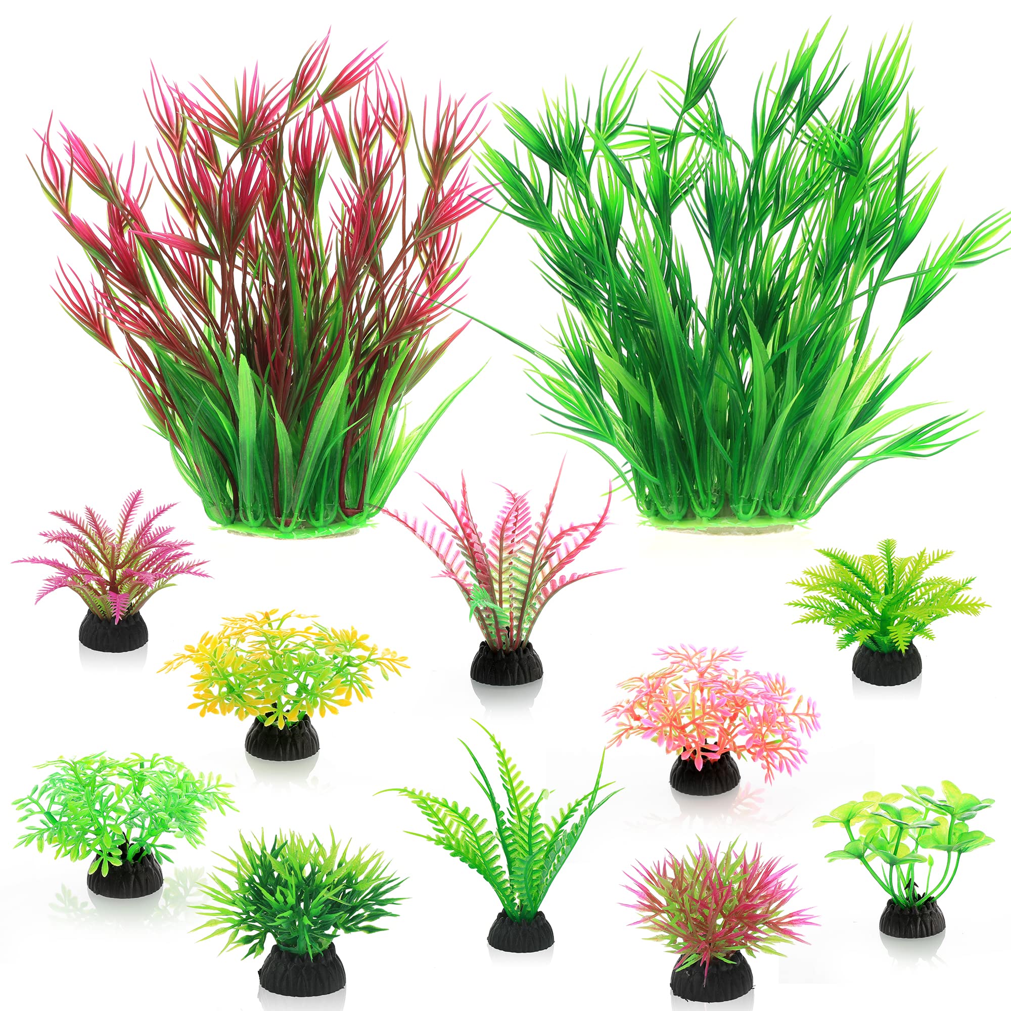 Premium 12-Piece HIGH PAW Artificial Aquarium Plants Set - Realistic Fish Tank Decorations for Turtle Tanks, Betta Bowls & Aquascaping - Enhance Underwater Habitat for Tropical Fish & Aquatic Pets