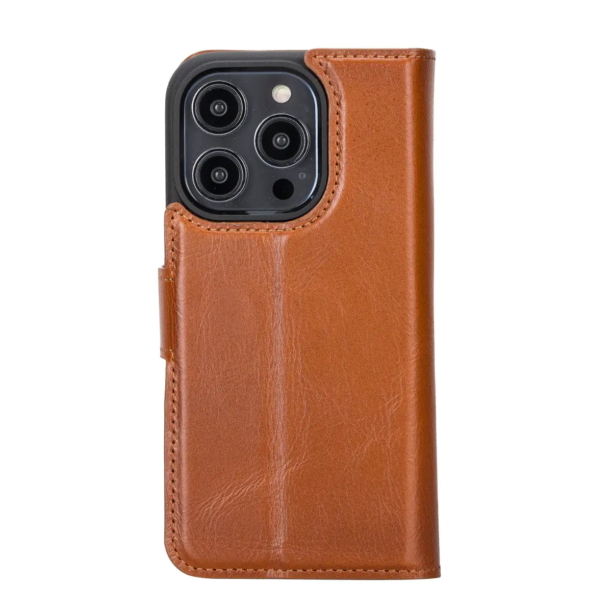 Premium Burnished Tan Leather Wallet Case for iPhone 14 Pro - Slim Protective Cover with Card Slots | Perfect for Everyday Use, Travel & Business
