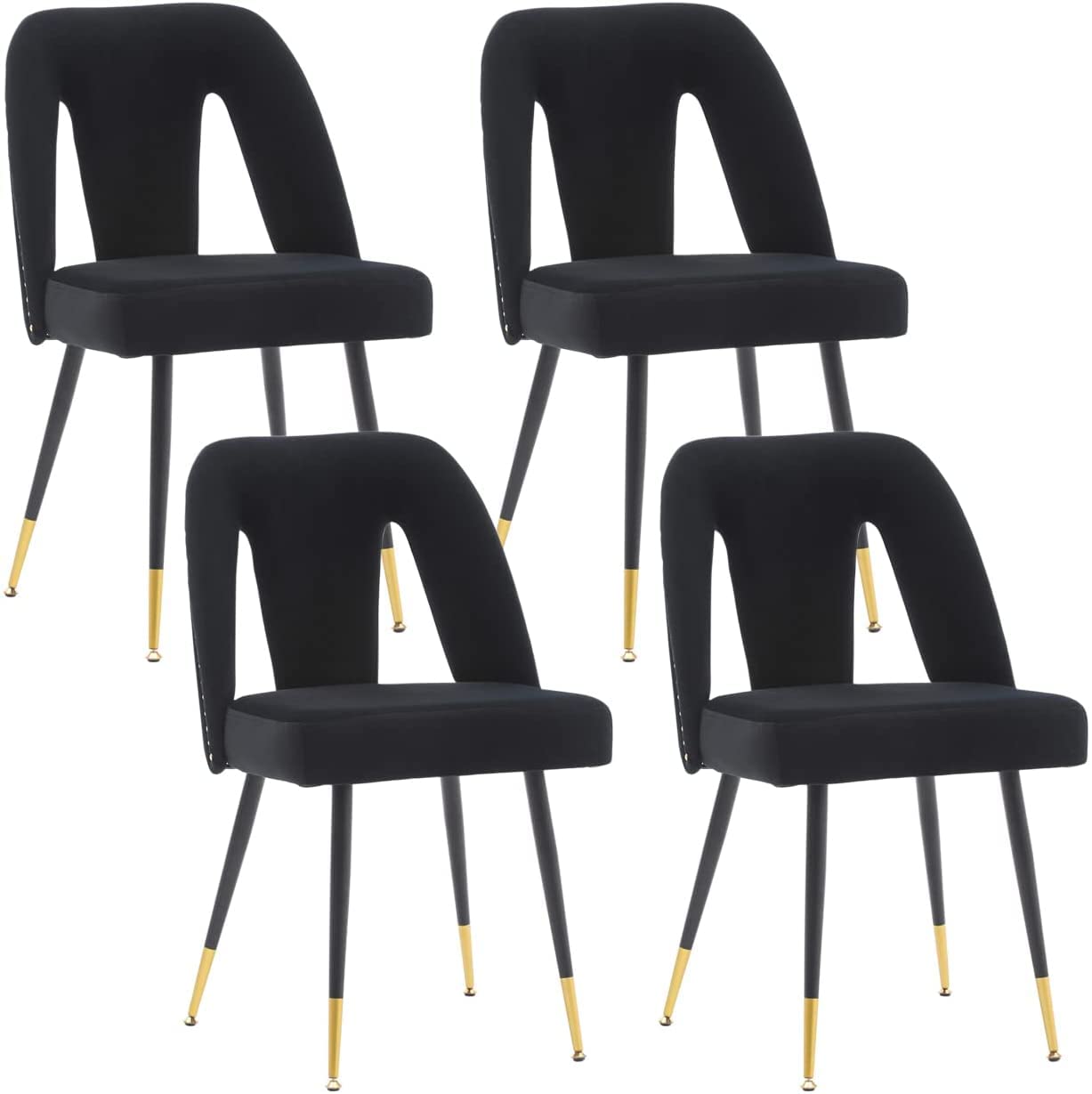Velvet Modern Dining Chairs Set of 4 - Upholstered Side Chairs with Sturdy Metal Legs & Elegant Nailhead Trim - Perfect for Kitchen, Bedroom & Dining Room (Black) - Ideal for Home Decor, Dinner Parties & Cozy Family Gatherings