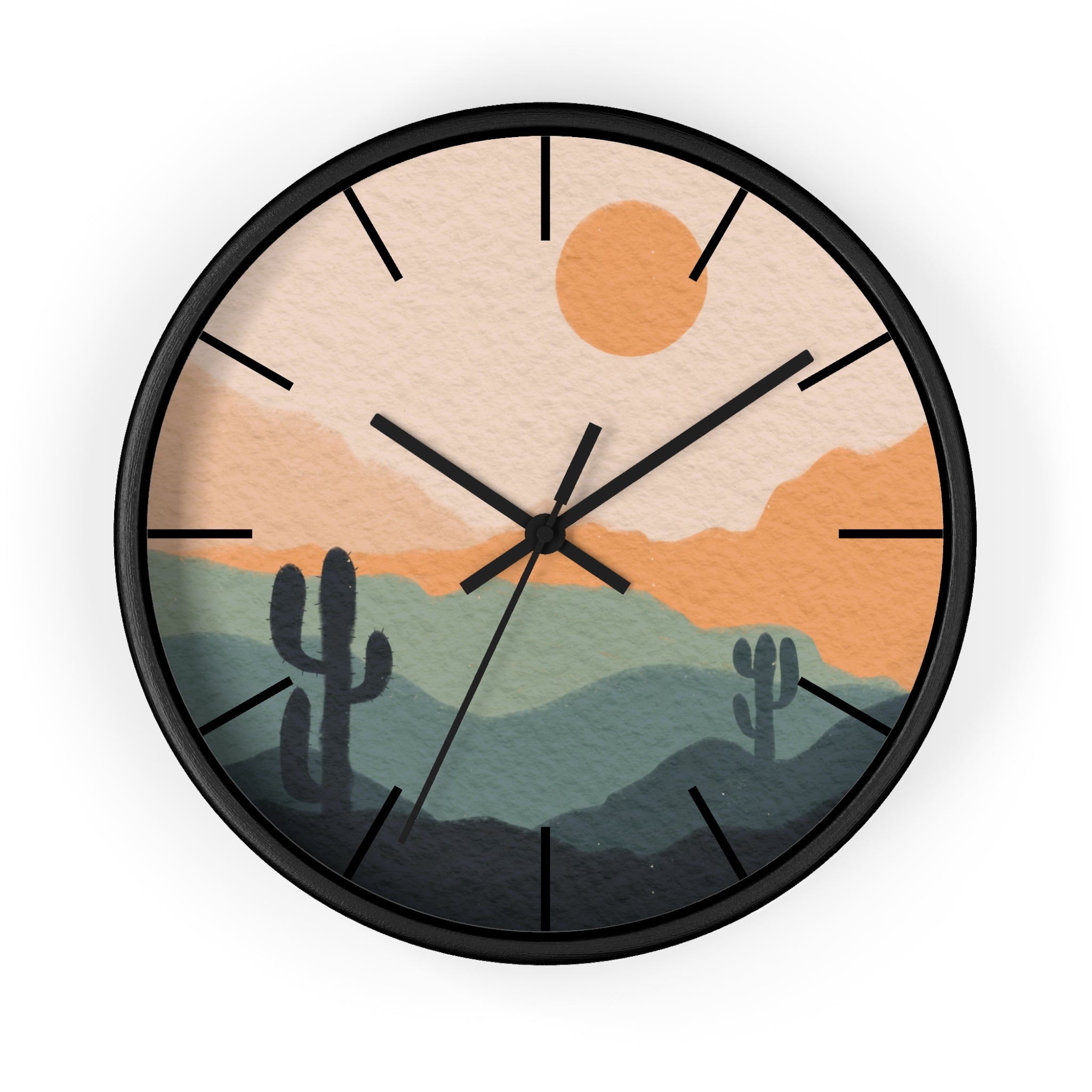 Silent Ticking Wall Clock - Rustic Desert Decor with 10 Inch Wood or Plastic Frame & Plexiglass - Southwestern Theme Home Office Decor for Living Room, Bedroom, Kitchen