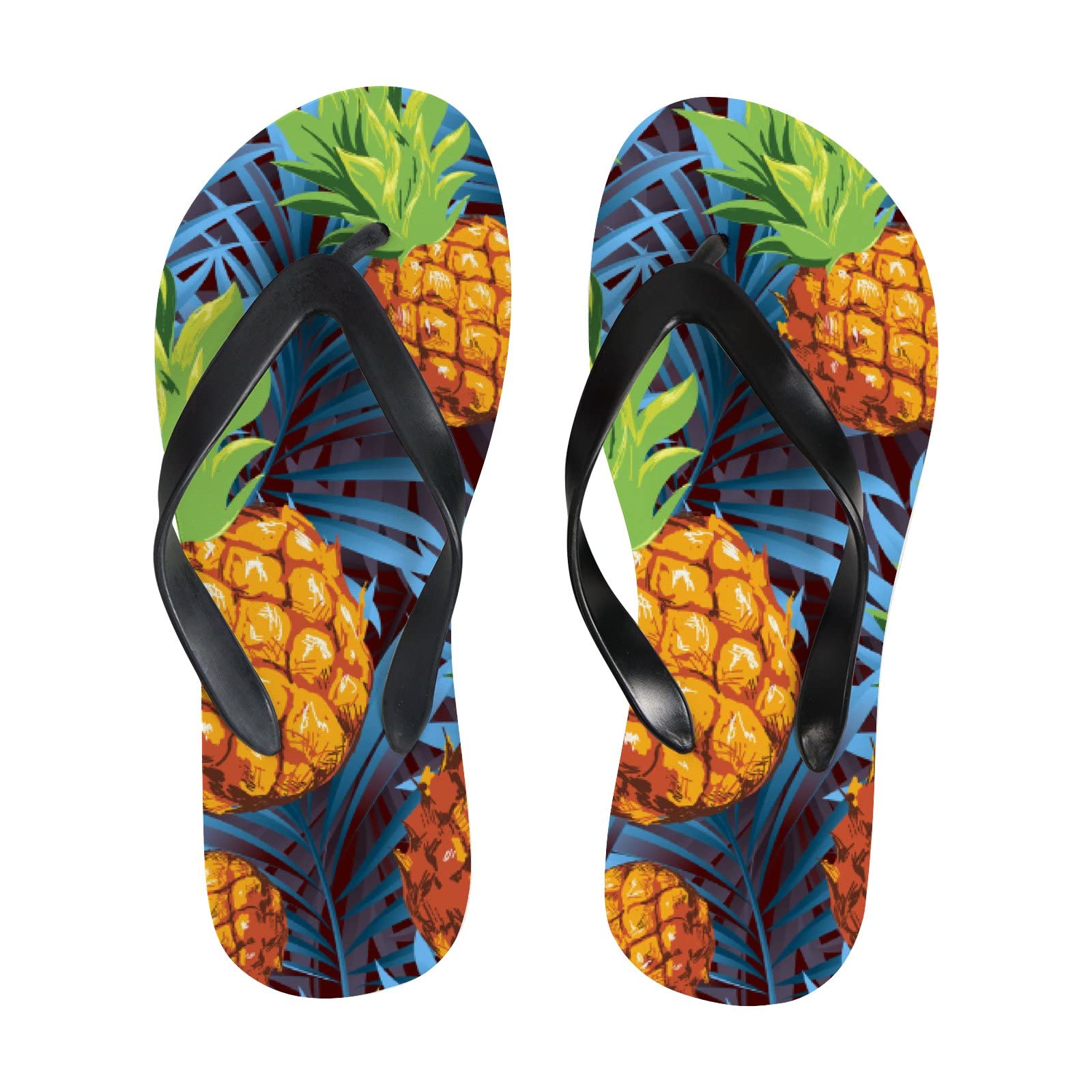 **Tropical Pineapple Flip Flops - Yellow & Blue Slide Sandals for Women & Men | Summer Beach Slippers, Casual Thong Sandals, Yoga Mat Slides | Perfect for Beach, Pool, Vacation & Outdoor Activities**