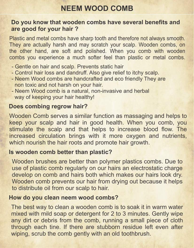 Organic Neem Wood Comb for Hair Growth & Dandruff Control - Natural Ayurvedic Hair Care for Women & Men (10x5x2cm) - Perfect for Daily Scalp Massage & Healthy Hair Maintenance