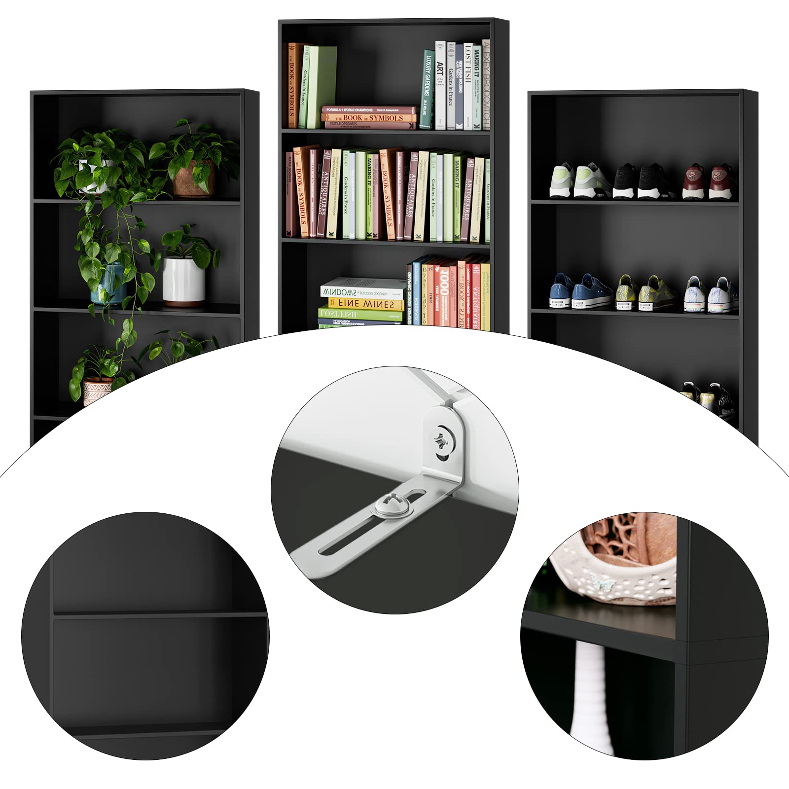 FOTOSOK 6-Tier Open Bookcase & Bookshelf - Freestanding Tall Storage Shelf for Bedroom, Living Room & Office - Modern Display Organizer for Books, Decor & Essentials - Black (Perfect for Home, Office & Dorm Organization)
