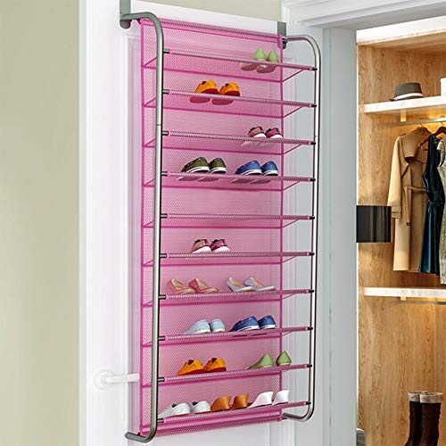 AVEO Wall-Mounted Shoe Organizer - Space Saving 10-Tier Over The Door Shoe Rack for Hallway, Closet & Bedroom - Pink Hanging Shoe Shelf Cabinet for Home Organization