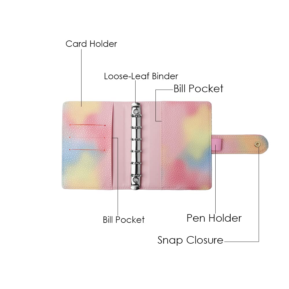 Premium PU Leather A7 Binder - Pink 6-Ring Refillable Notebook Cover with Metal Snap Closure | Budget Planner, Loose-Leaf Organizer for School, Office & Personal Planning