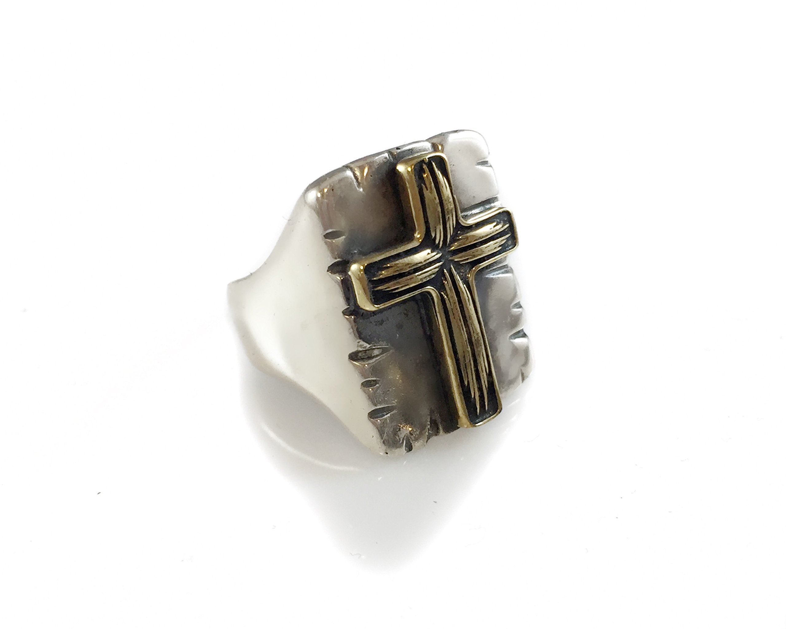 Vintage Handmade Brass & Sterling Silver 925 Cross Ring - Unique Jewelry for Women & Men - Perfect for Gifts, Weddings, and Everyday Fashion