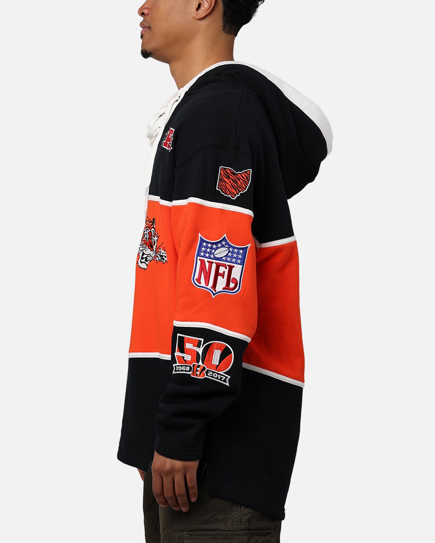 47 Brand Cincinnati Bengals NFL Legacy Lacer Hoodie - Jet Black - Men's Sports Fan Apparel for Game Day & Casual Wear