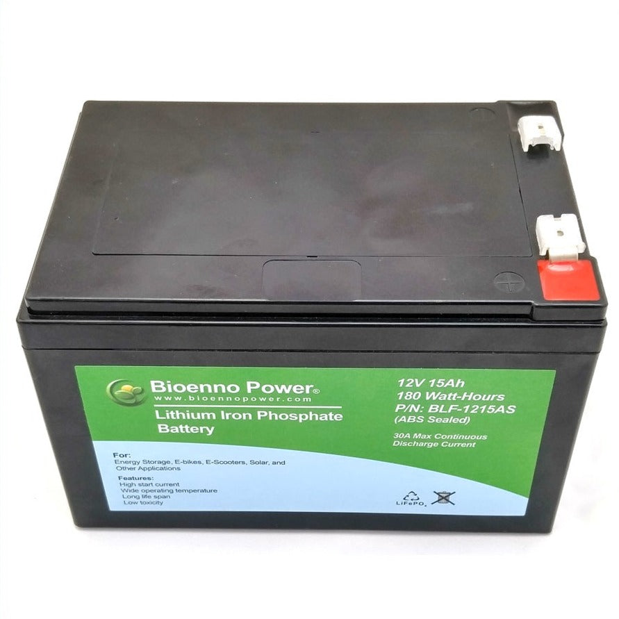 12V 15Ah LiFePO4 Battery - Rechargeable Deep Cycle Lithium Iron Phosphate Battery (ABS Case, BLF 1215AS Model) - Perfect for Solar Power Systems, RVs, Marine Applications & Off-Grid Energy Storage