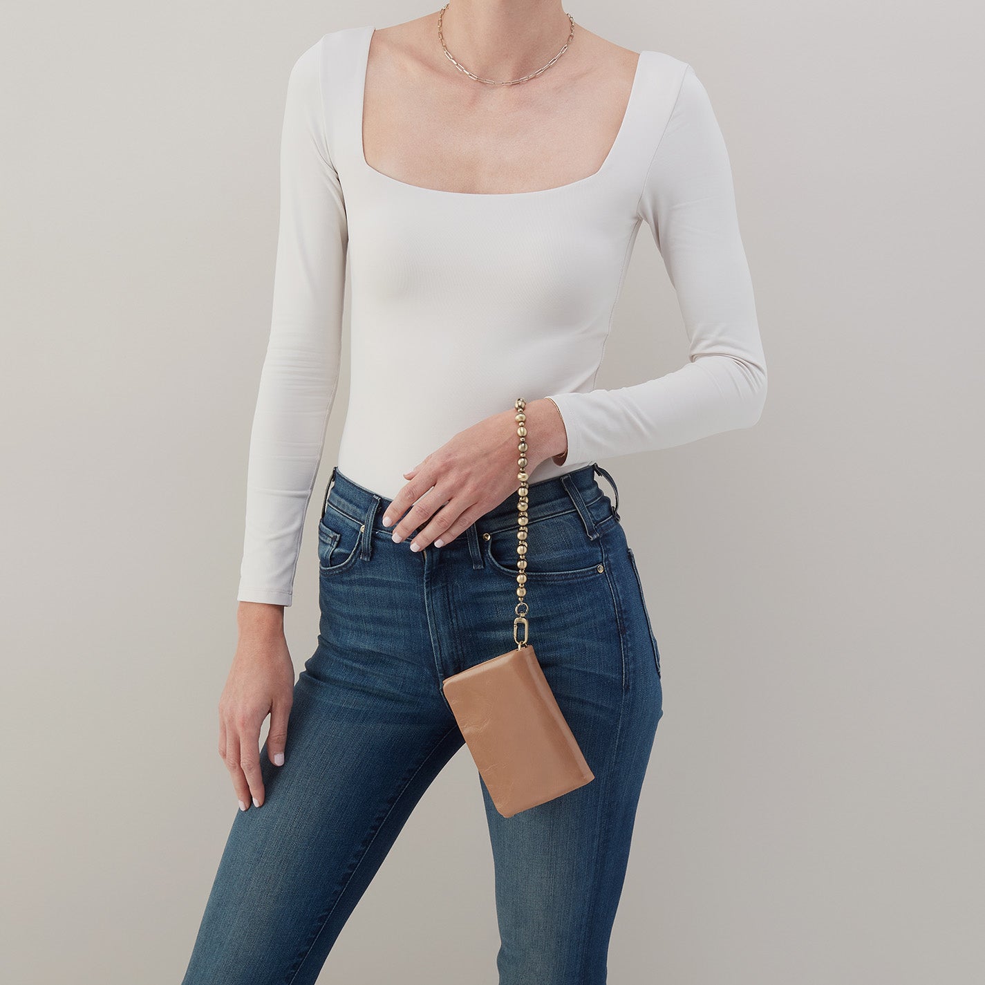 Ross Polished Leather Bead Wristlet with Cashmere Lining - Elegant Women's Clutch for Evening Parties & Special Occasions